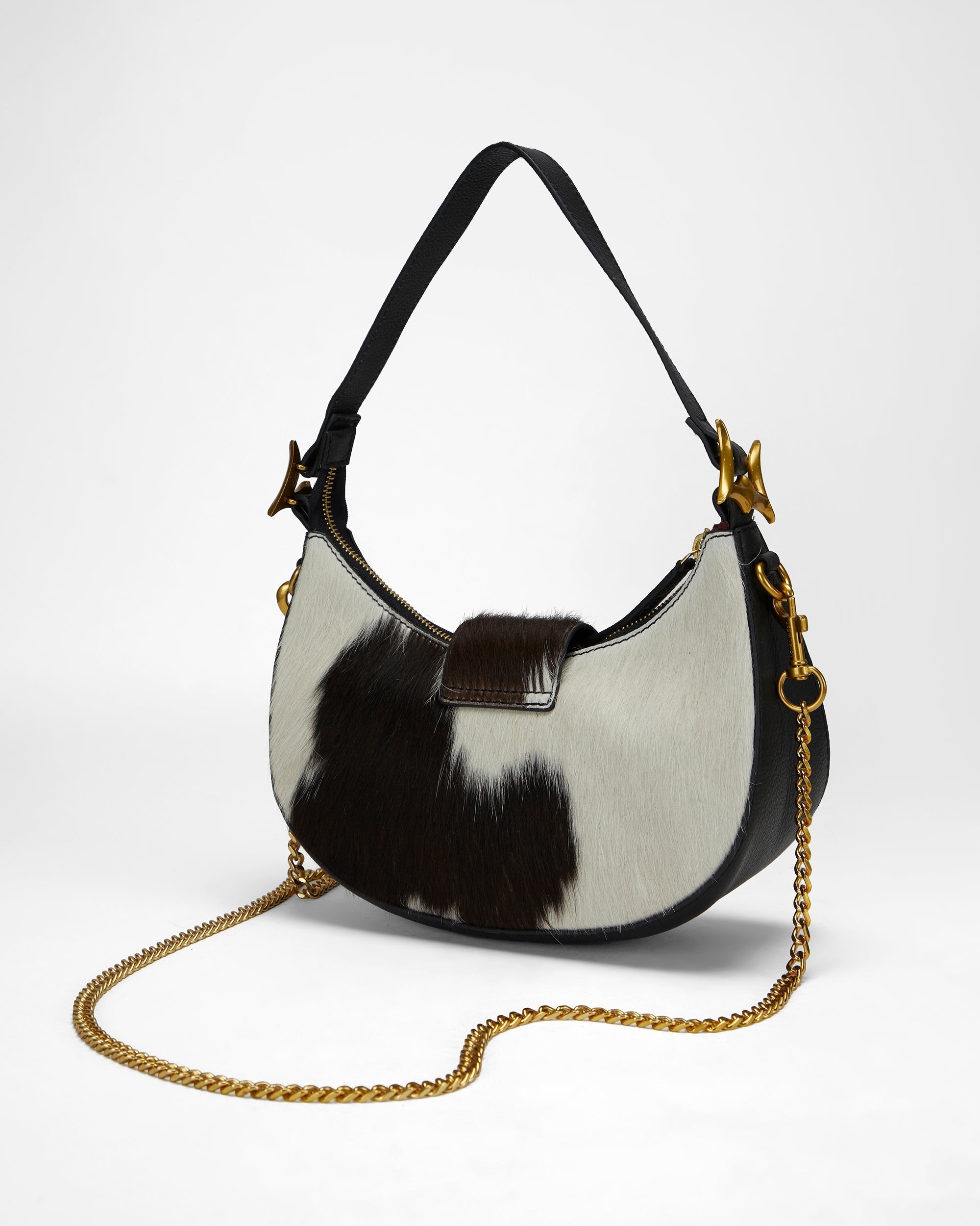 Loyal West LW HOBO MEDIUM PURSE IN BLACK & WHITE COWHIDE