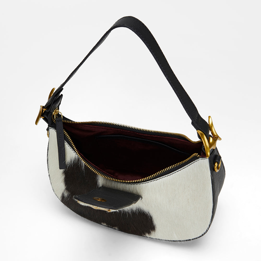 Loyal West LW HOBO MEDIUM PURSE IN BLACK & WHITE COWHIDE - Myra USA
