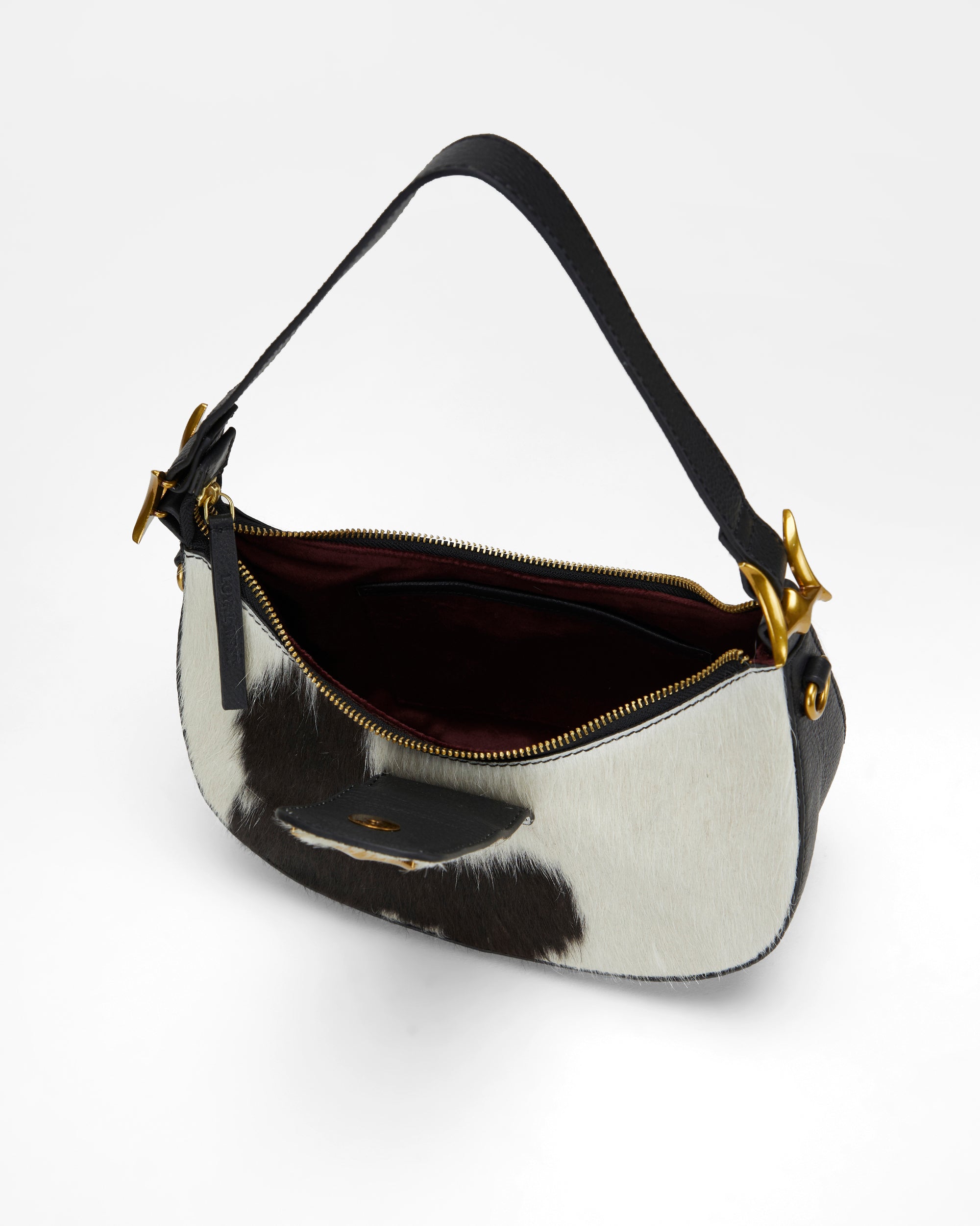 Loyal West LW HOBO MEDIUM PURSE IN BLACK & WHITE COWHIDE