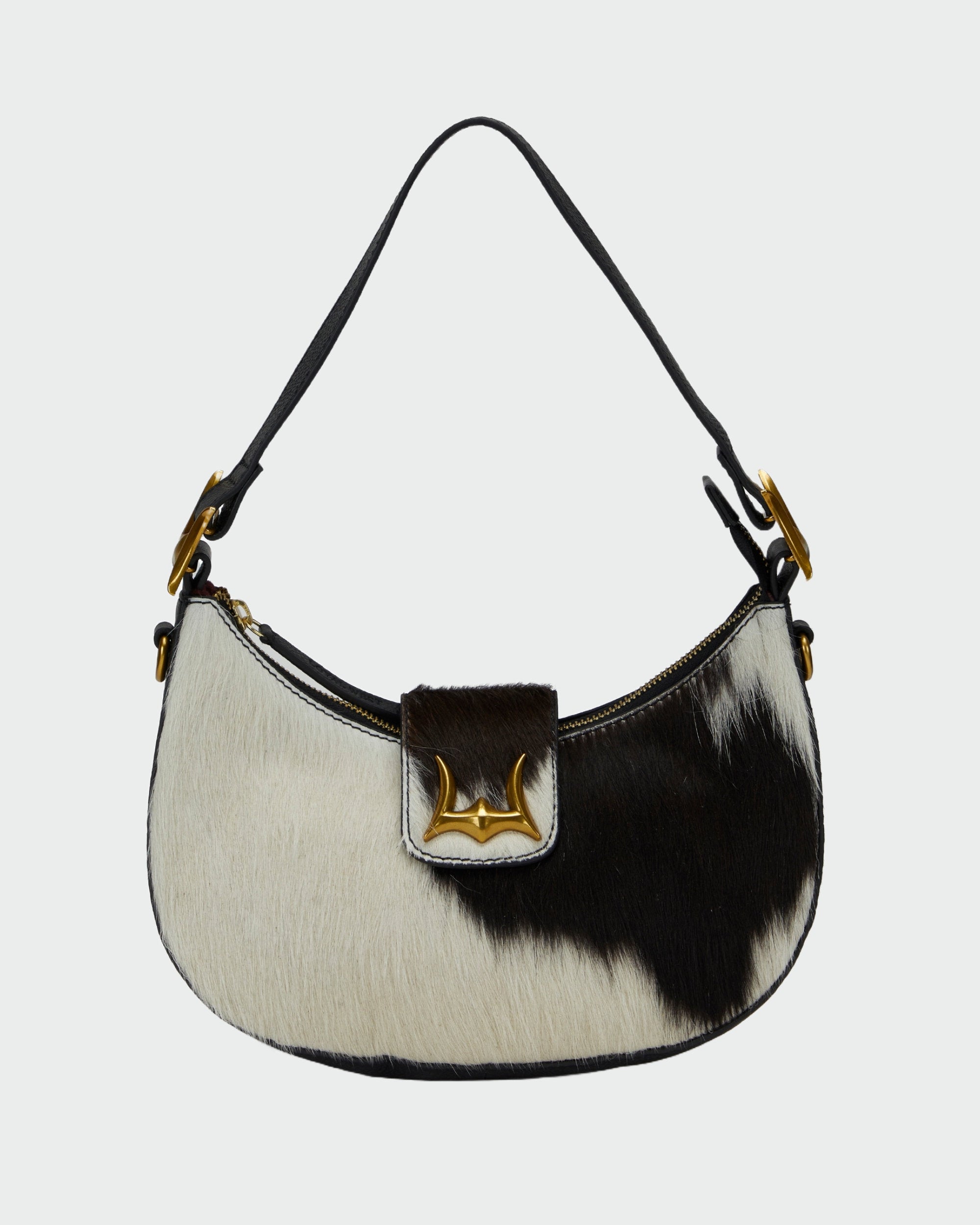 Loyal West LW HOBO MEDIUM PURSE IN BLACK & WHITE COWHIDE
