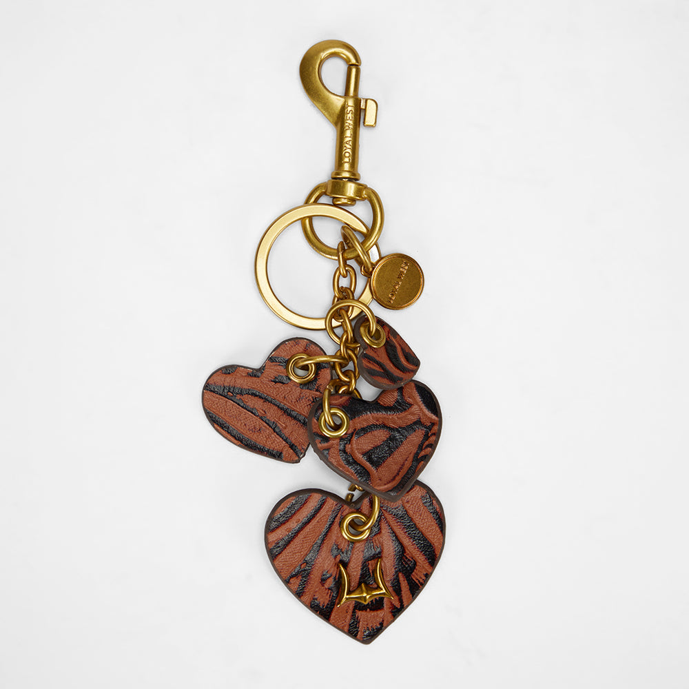 Loyal West HEART SHAPE KEYCHAIN IN HAND FINISHED EMBOSSED LEATHER -  BROWN - Myra USA