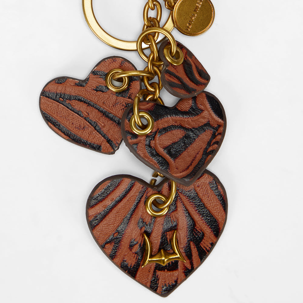 Loyal West HEART SHAPE KEYCHAIN IN HAND FINISHED EMBOSSED LEATHER -  BROWN - Myra USA