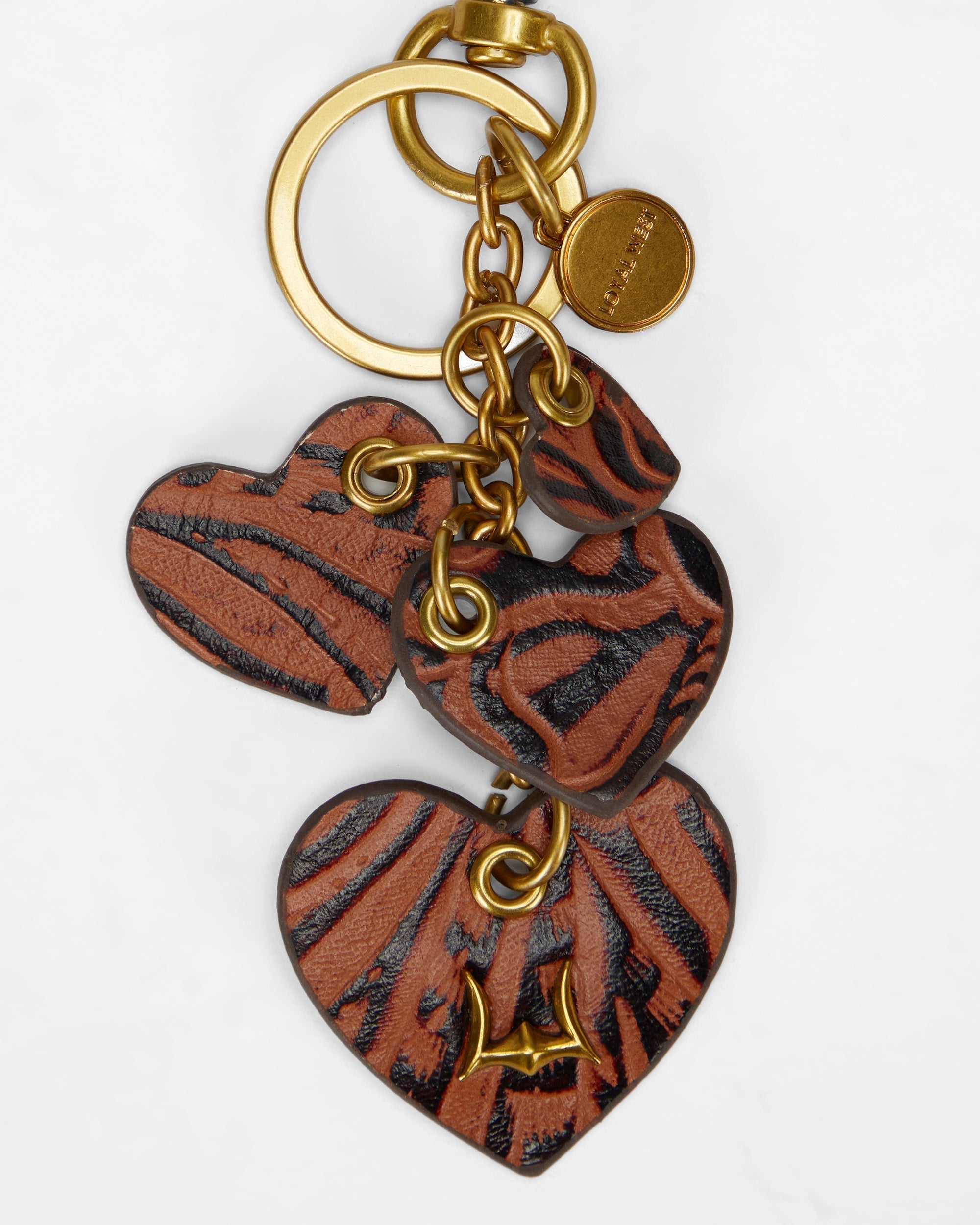 Loyal West HEART SHAPE KEYCHAIN IN HAND FINISHED EMBOSSED LEATHER - BROWN