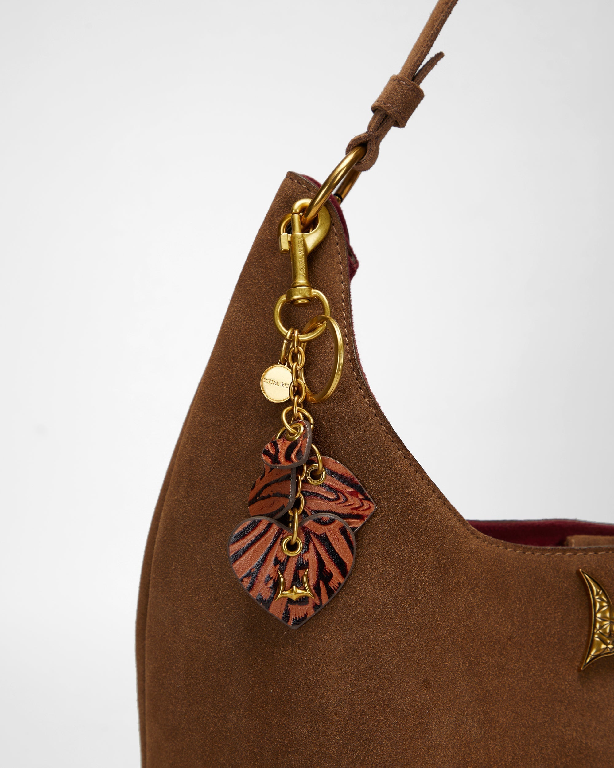 Loyal West HEART SHAPE KEYCHAIN IN HAND FINISHED EMBOSSED LEATHER - BROWN