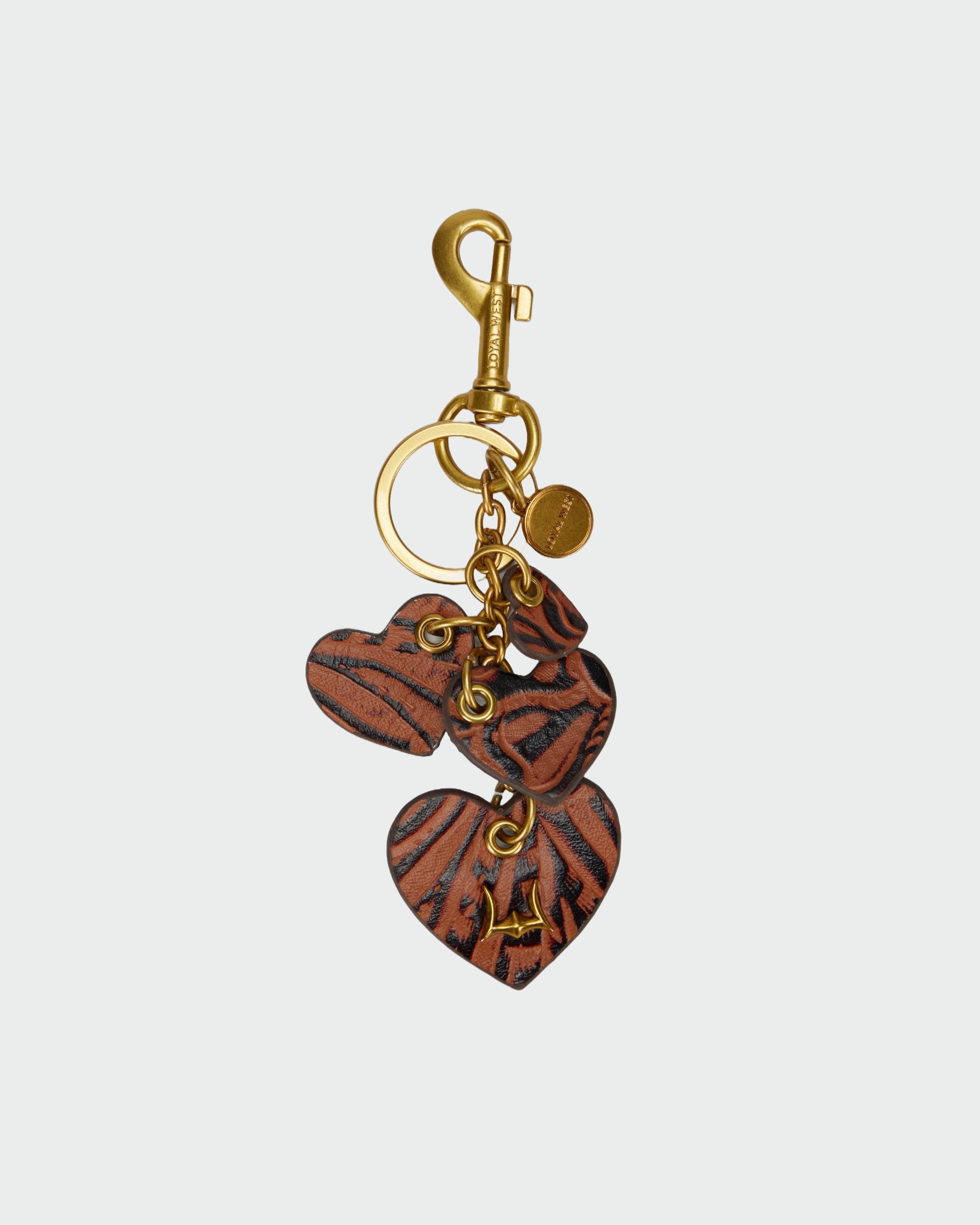 Loyal West HEART SHAPE KEYCHAIN IN HAND FINISHED EMBOSSED LEATHER - BROWN
