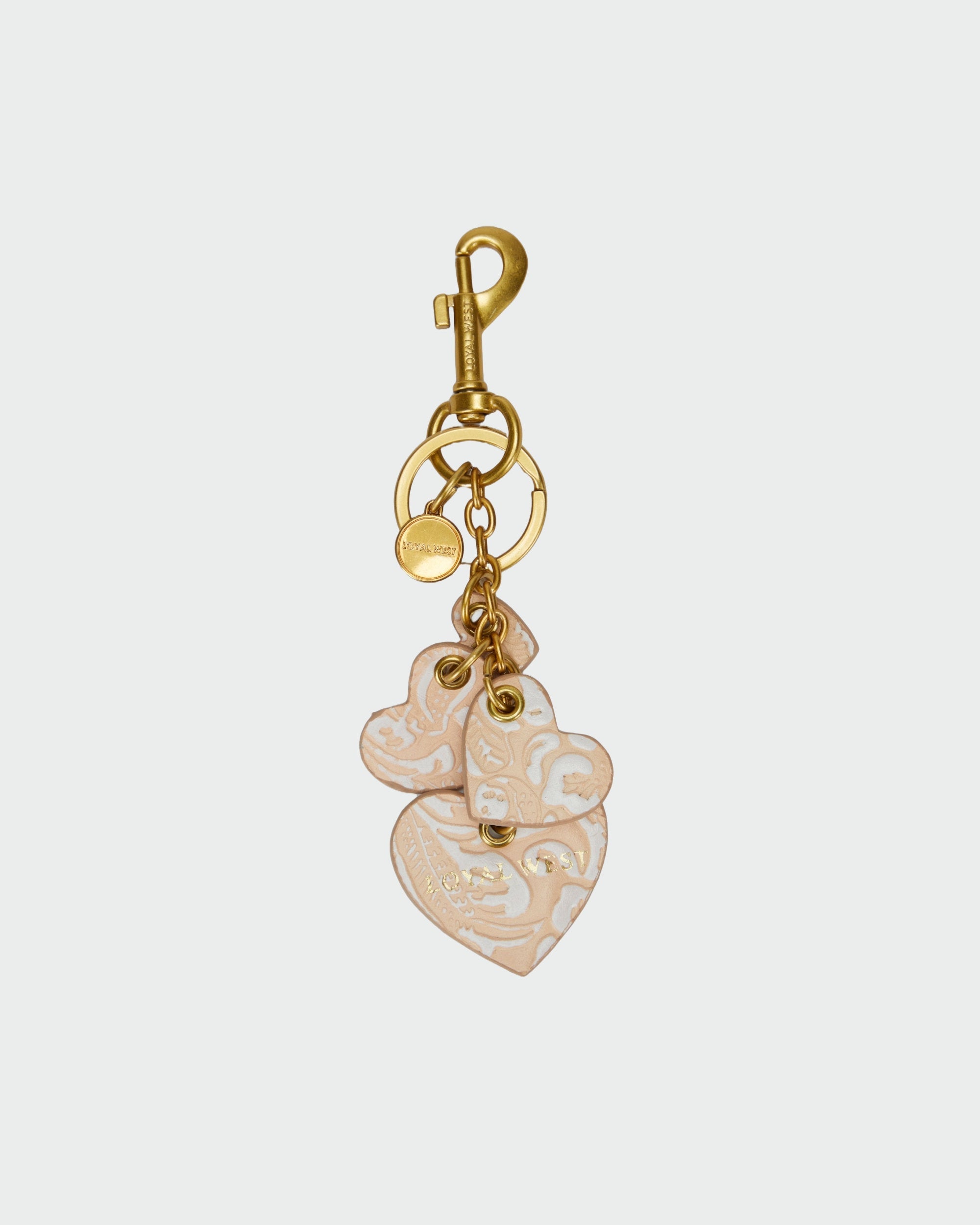 Loyal West HEART SHAPE KEYCHAIN IN HAND FINISHED EMBOSSED LEATHER - WHITE