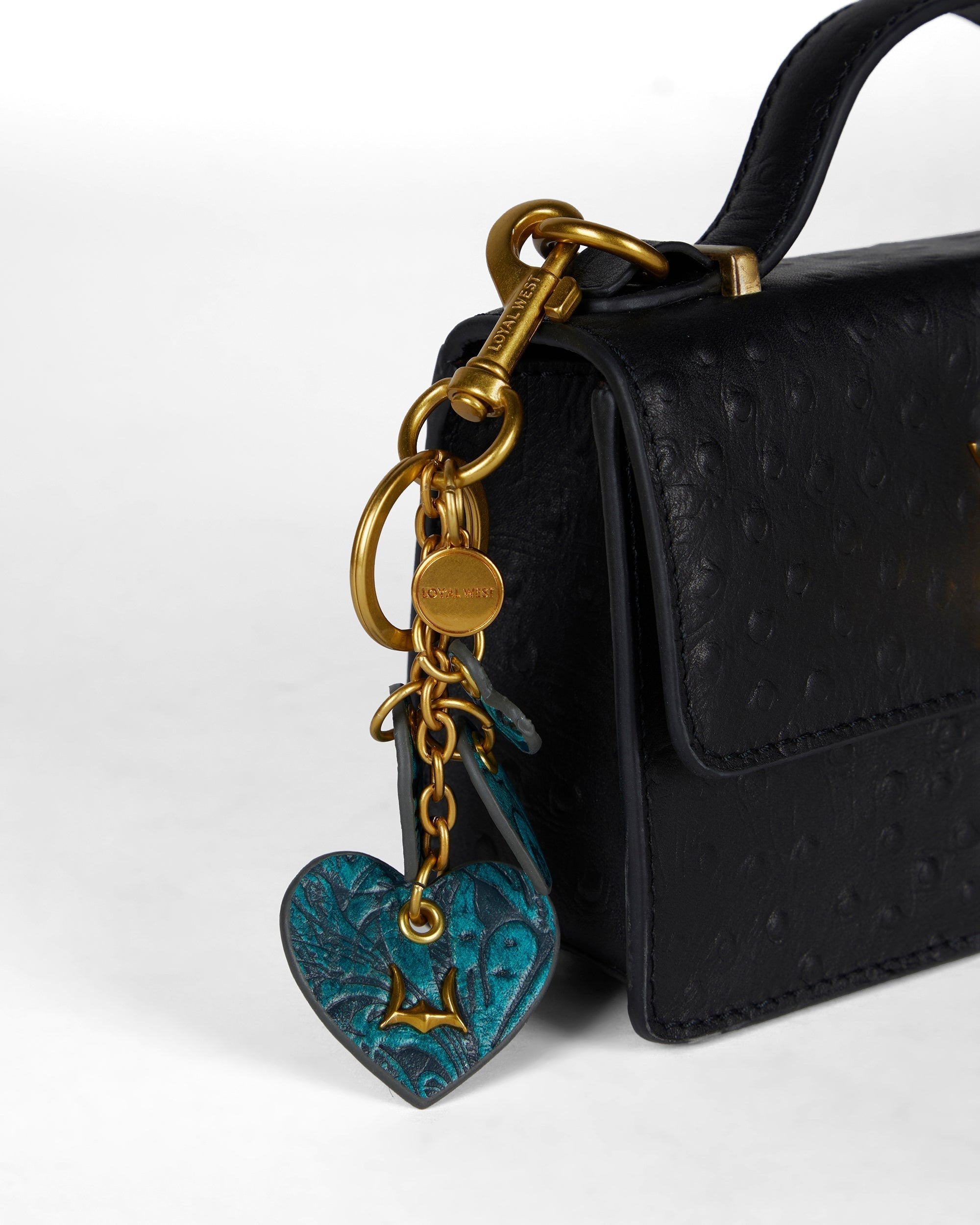Loyal West HEART SHAPE KEYCHAIN IN HAND FINISHED EMBOSSED LEATHER - TURQUOISE