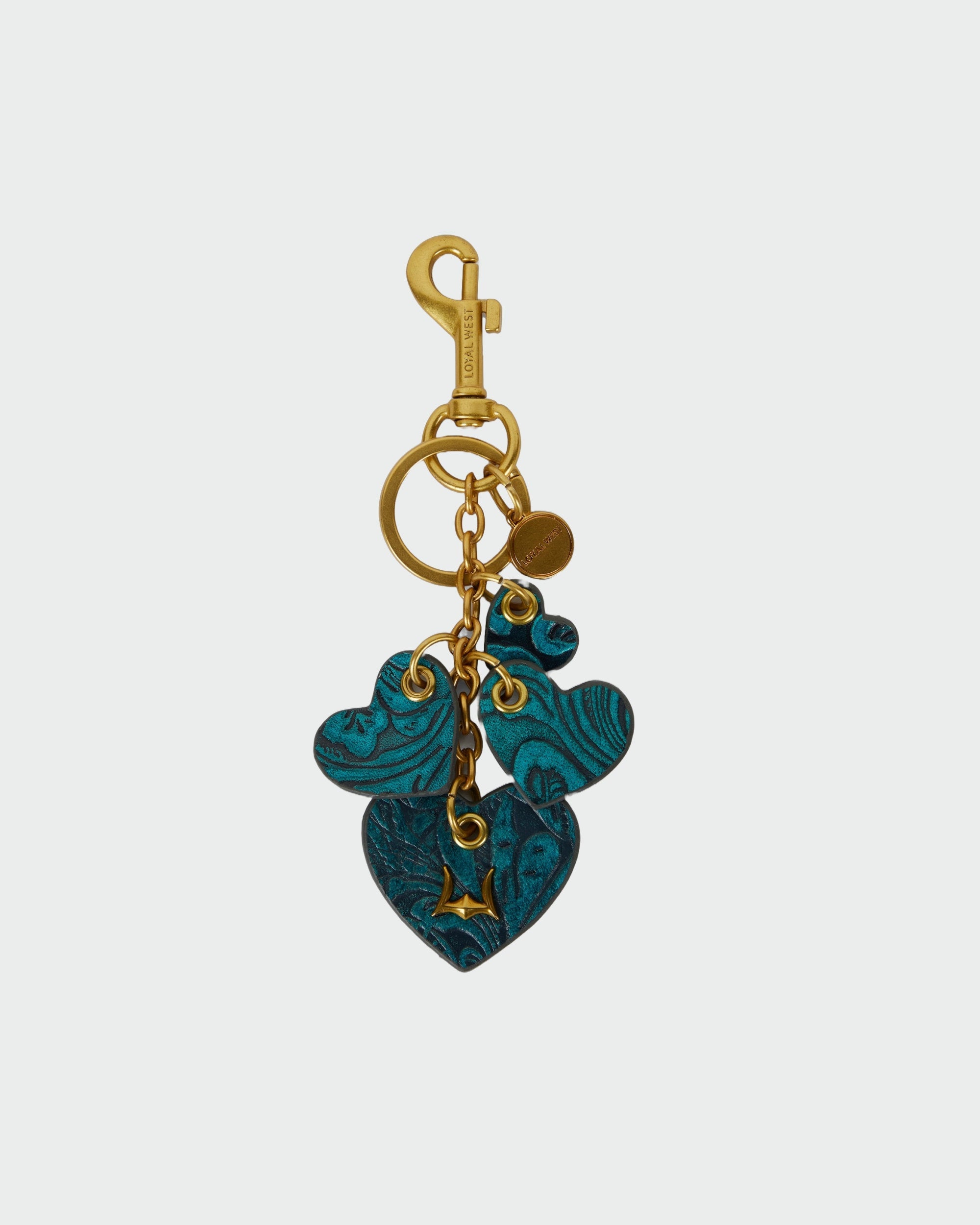 Loyal West HEART SHAPE KEYCHAIN IN HAND FINISHED EMBOSSED LEATHER - TURQUOISE