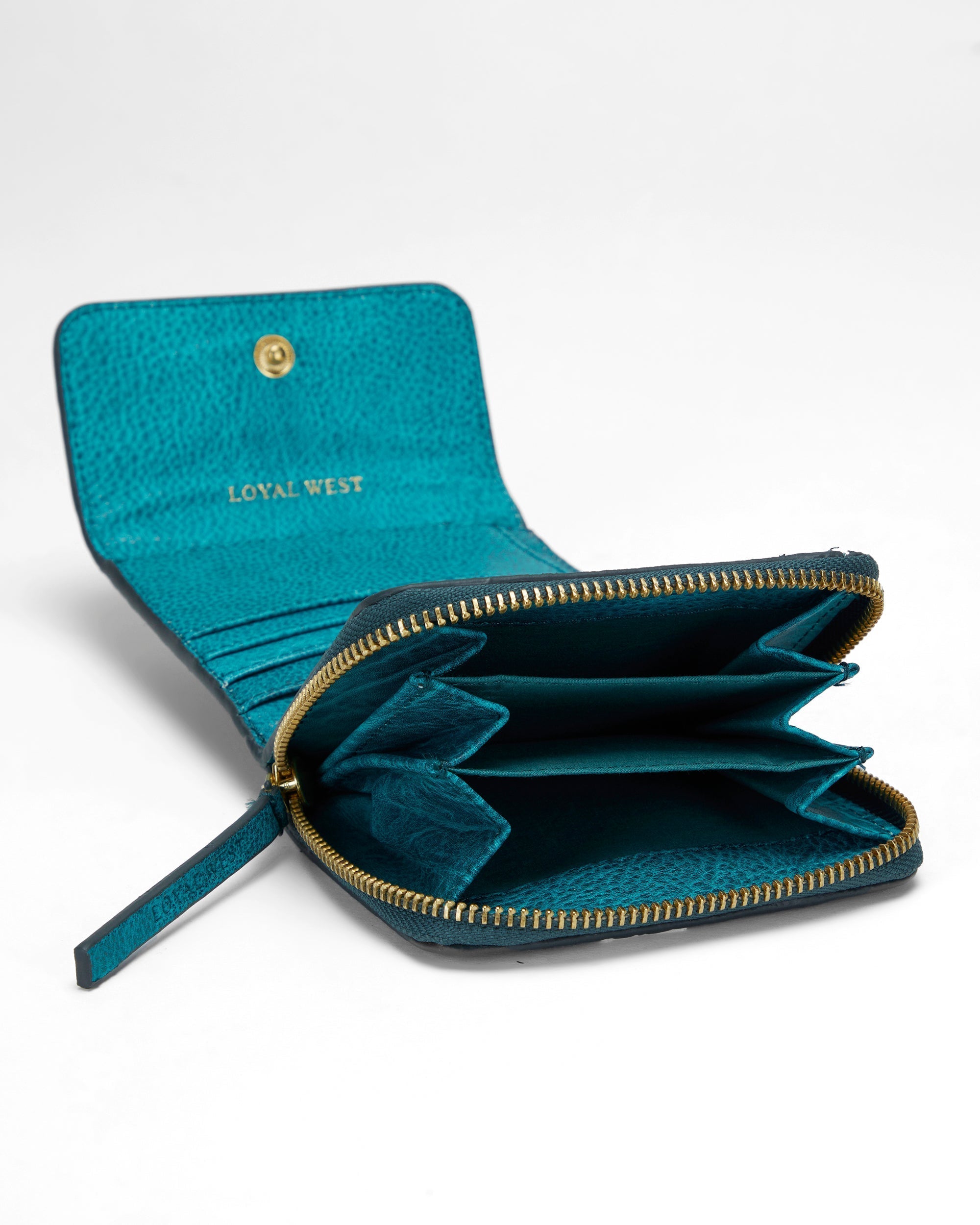 Loyal West SOPHIA CARD HOLDER IN HAND FINISHED EMBOSSED LEATHER - TURQUOISE