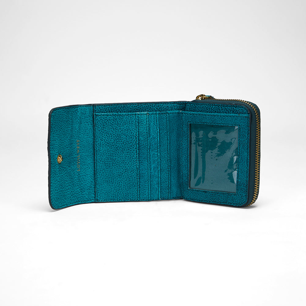 Loyal West SOPHIA CARD HOLDER IN HAND FINISHED EMBOSSED LEATHER - TURQUOISE - Myra USA