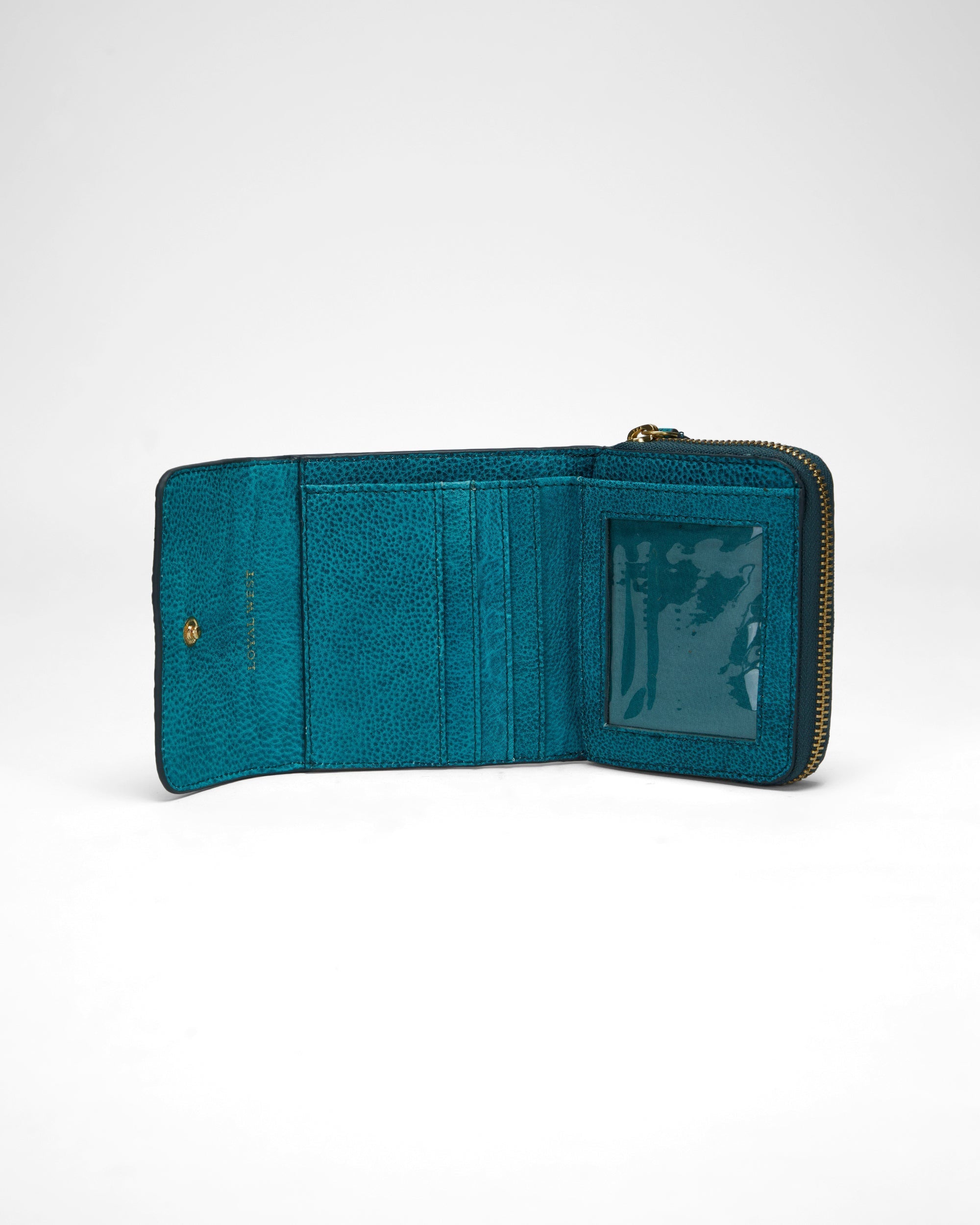Loyal West SOPHIA CARD HOLDER IN HAND FINISHED EMBOSSED LEATHER - TURQUOISE