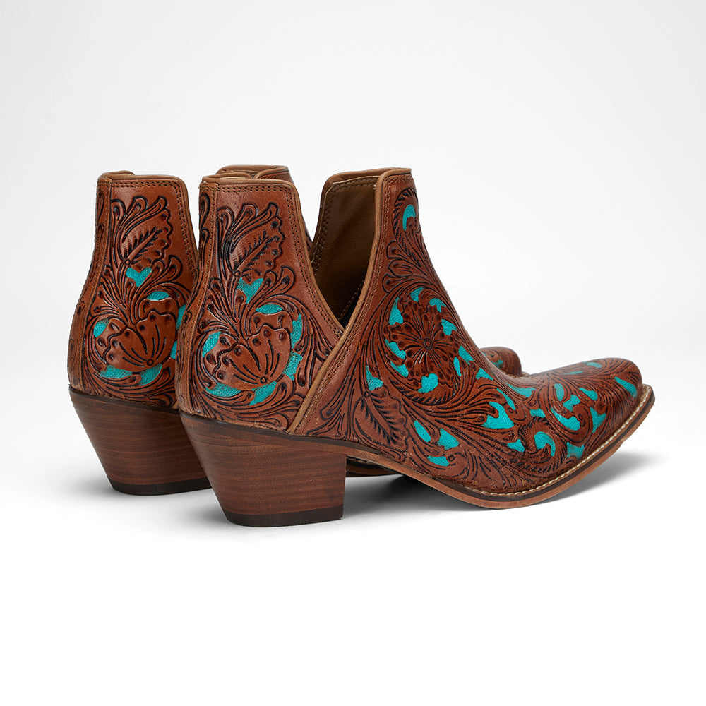 Loyal West X Myra Handtooled Booties - Turquoise - Myra USA