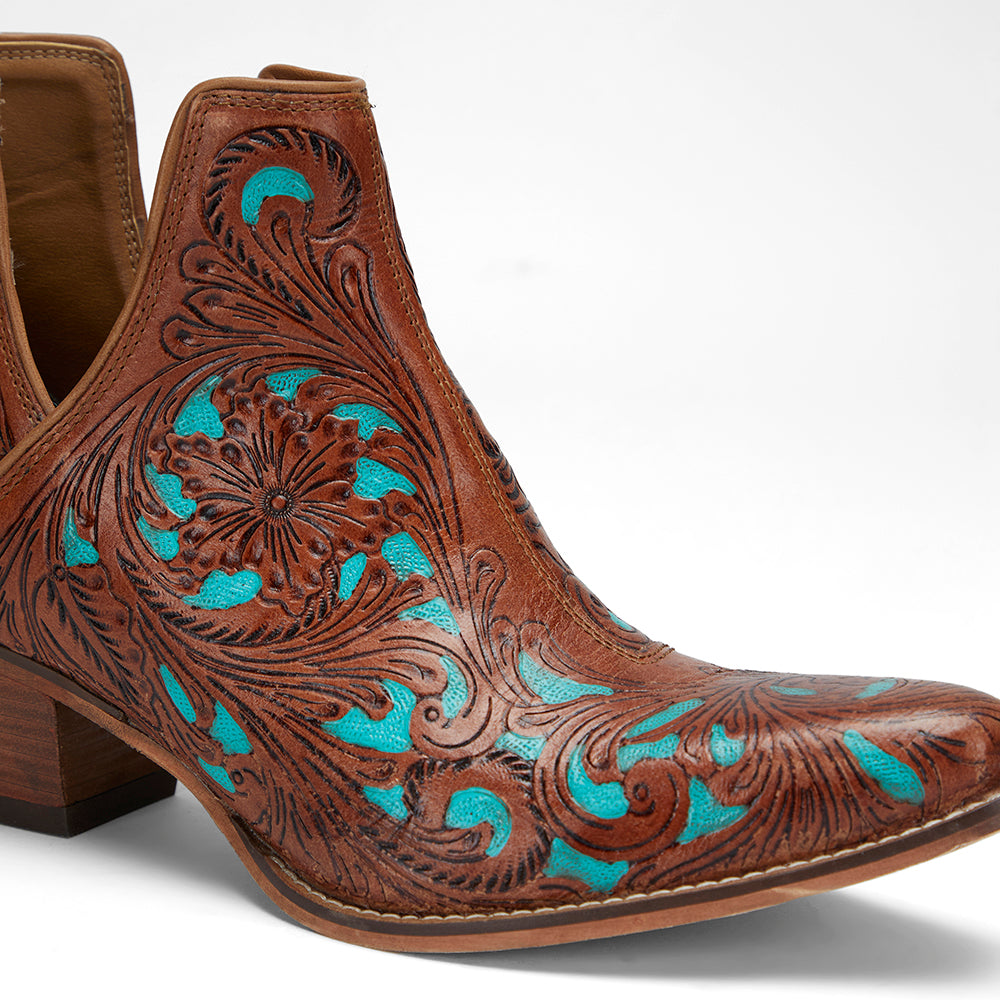 Loyal West X Myra Handtooled Booties - Turquoise - Myra USA
