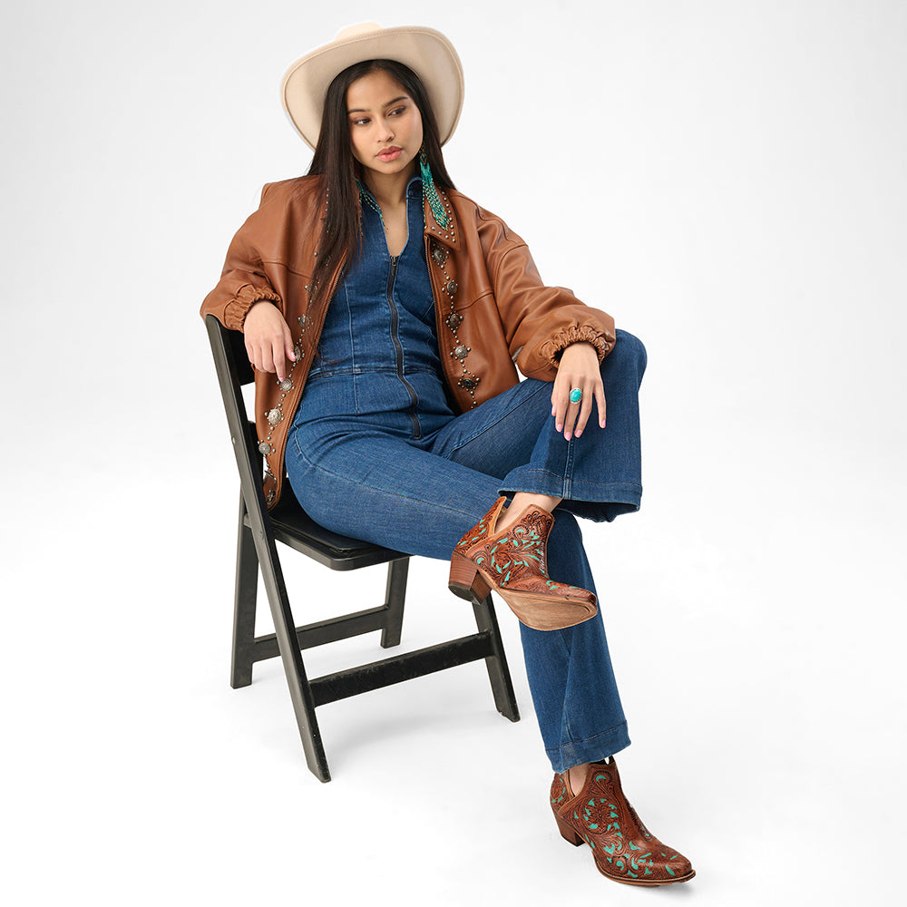 Loyal West X Myra Handtooled Booties - Turquoise - Myra USA