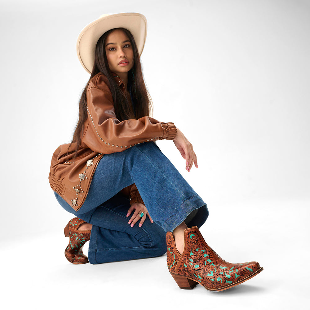 Loyal West X Myra Handtooled Booties - Turquoise - Myra USA