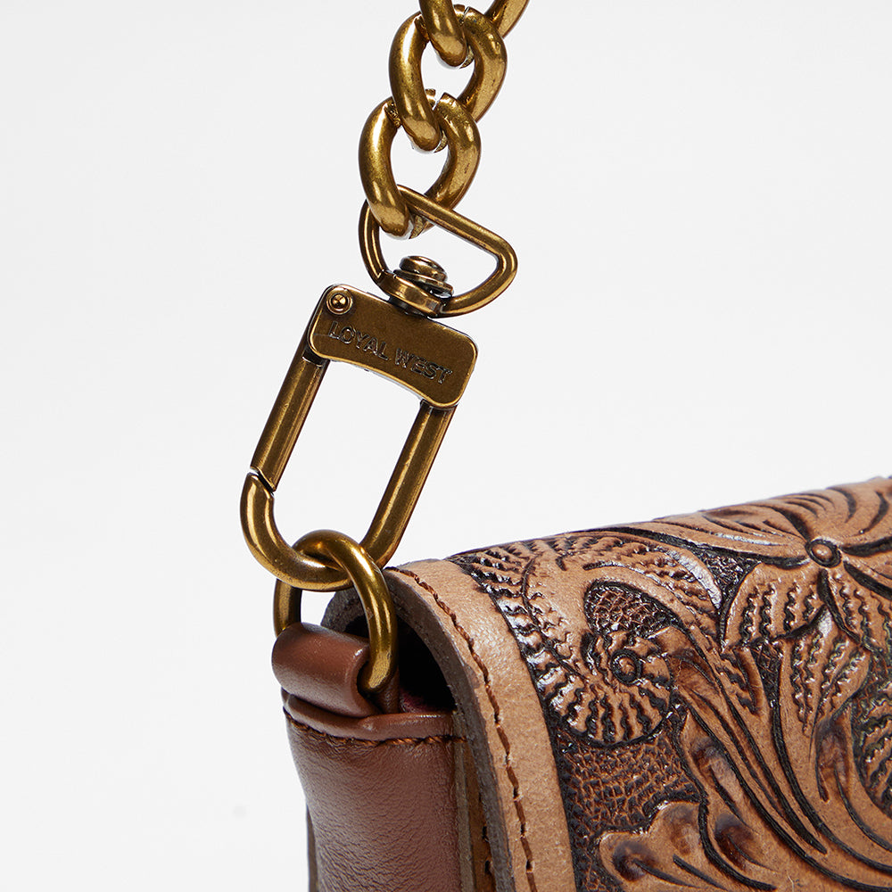 Loyal West The LW On The Go Mini Chain Bag- In Handtooled Leather - Myra USA