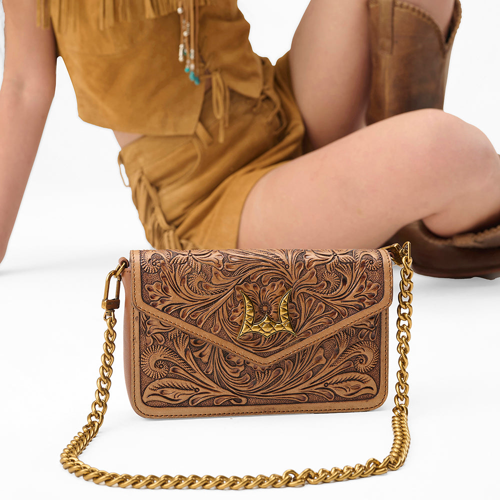 Loyal West The LW On The Go Mini Chain Bag- In Handtooled Leather - Myra USA