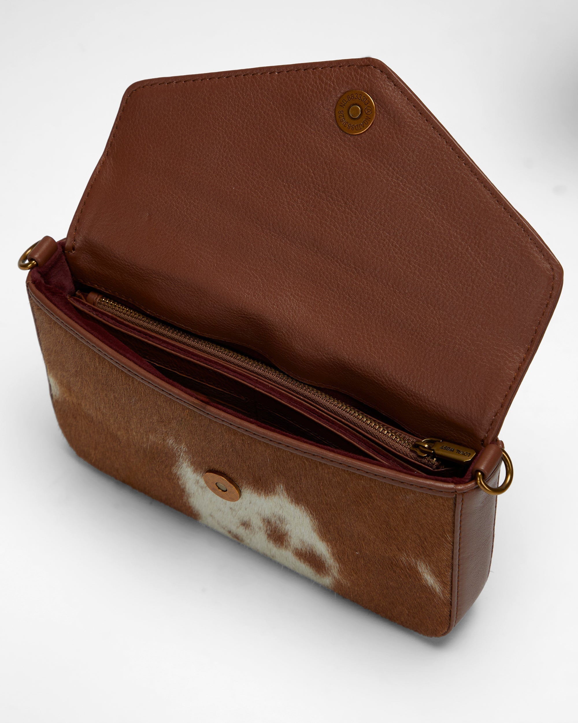 Loyal West The LW On The Go Mini Chain Bag- In Brown & white Cowhide and calfskin - Myra USA