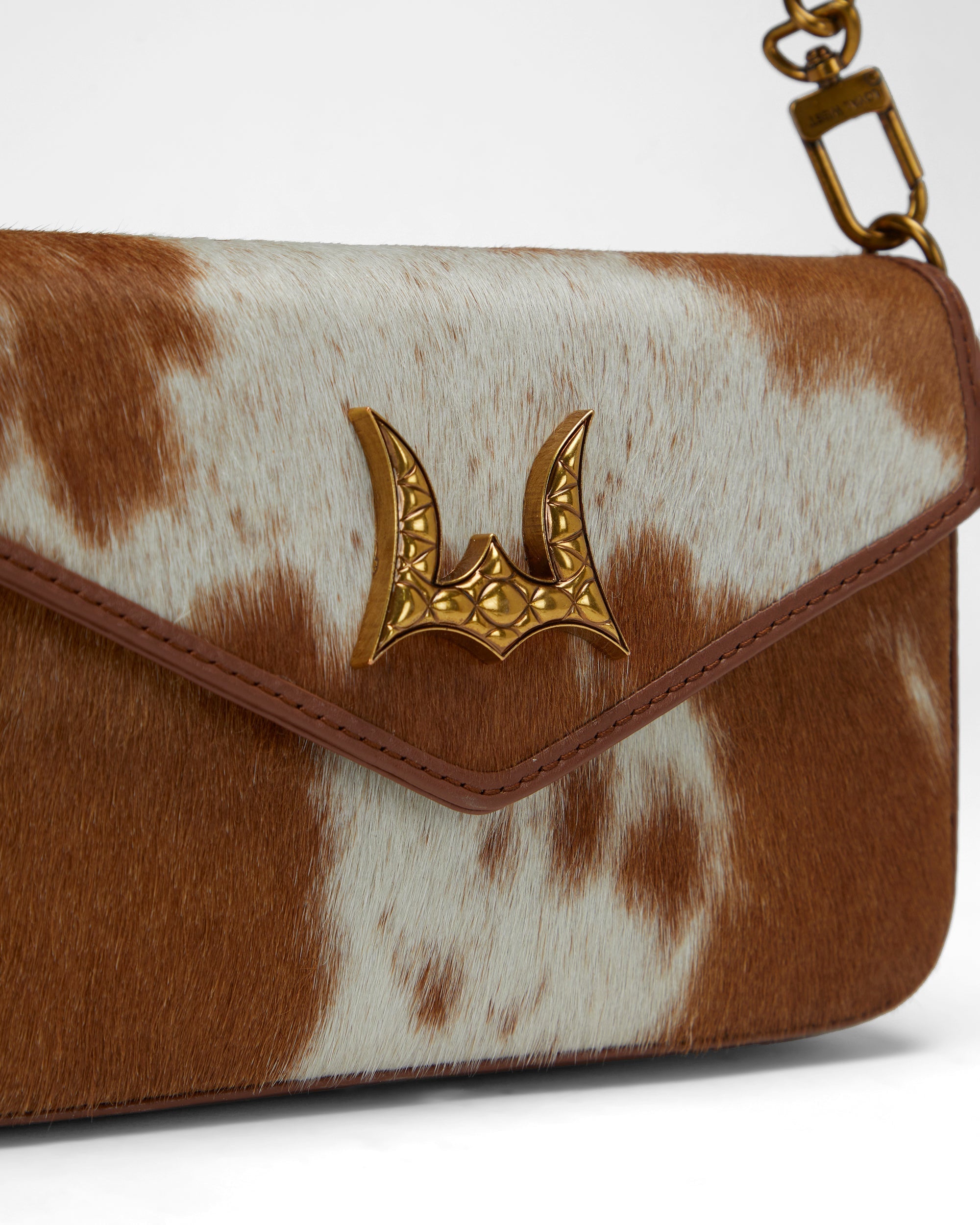 Loyal West The LW On The Go Mini Chain Bag- In Brown & white Cowhide and calfskin - Myra USA