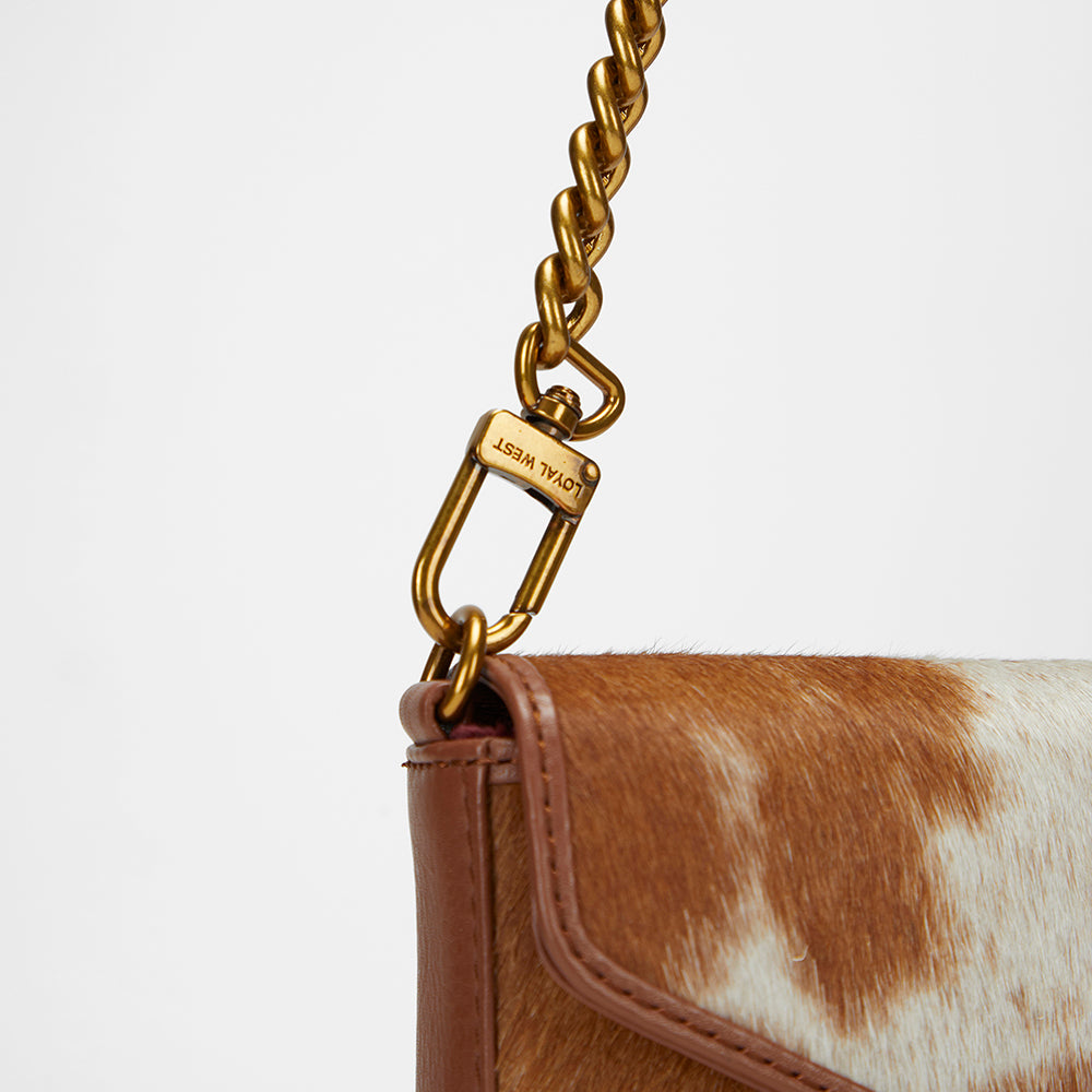 Loyal West The LW On The Go Mini Chain Bag- In Brown & white Cowhide and calfskin - Myra USA