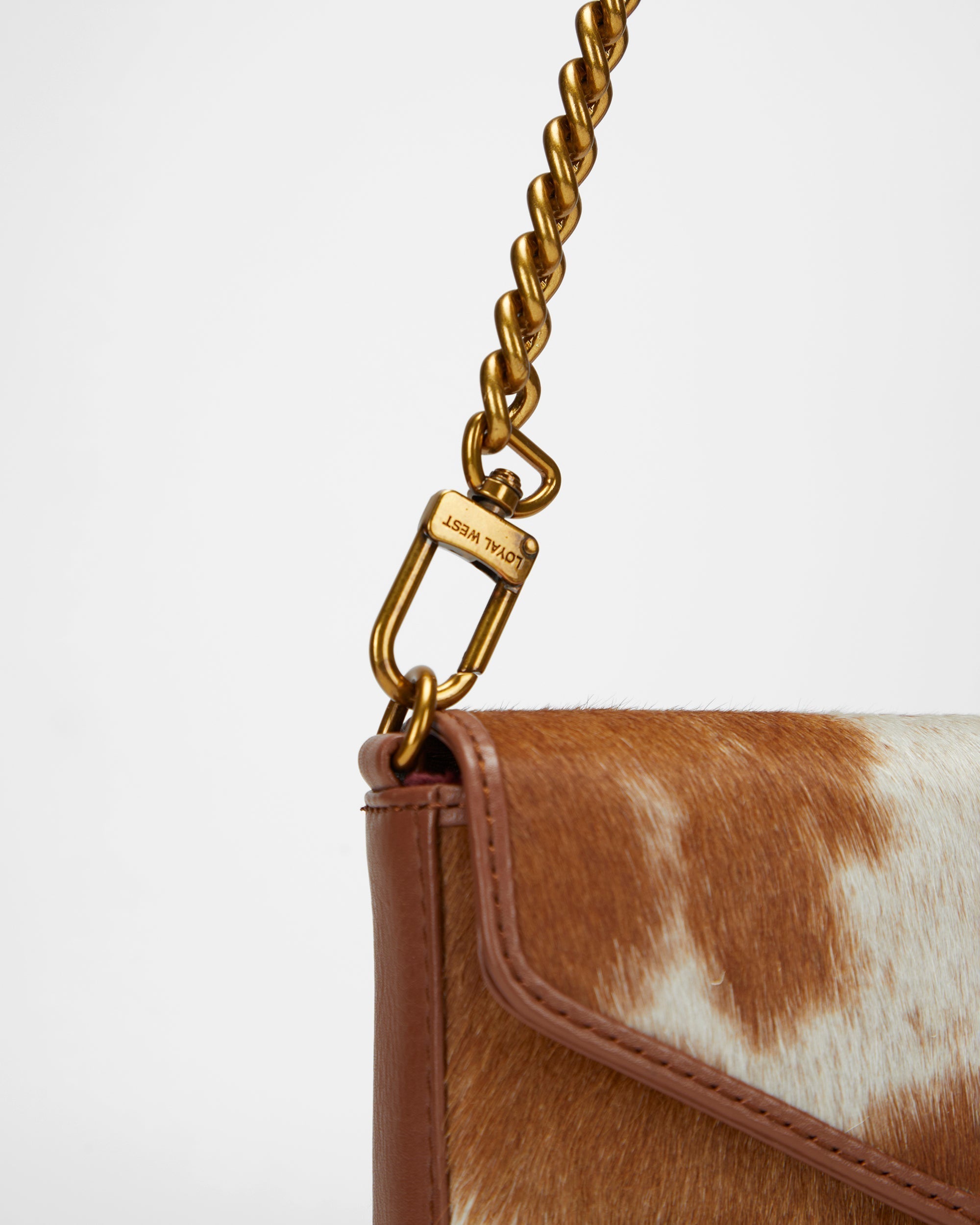 Loyal West The LW On The Go Mini Chain Bag- In Brown & white Cowhide and calfskin - Myra USA