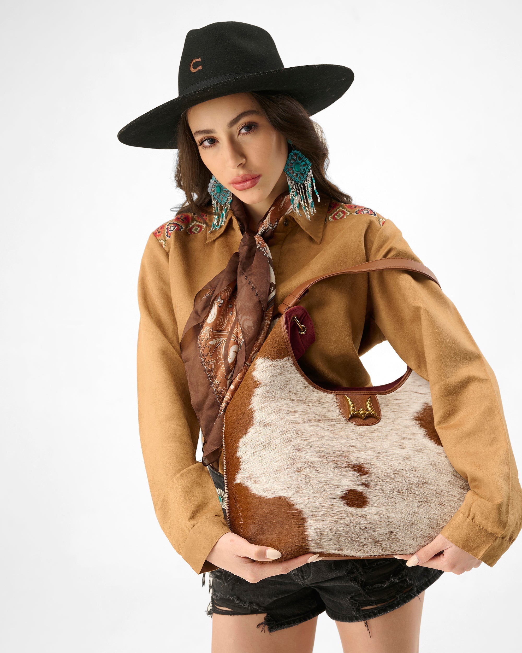 Loyal West LW LARGE PURSE - IN BROWN & WHITE COWHIDE & CALFSKIN
