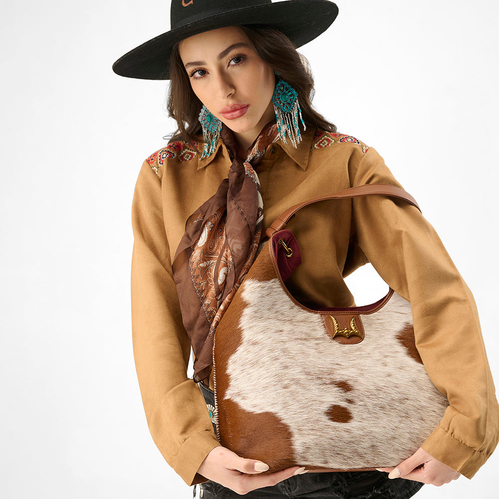 Loyal West LW LARGE PURSE - IN BROWN & WHITE COWHIDE & CALFSKIN - Myra USA