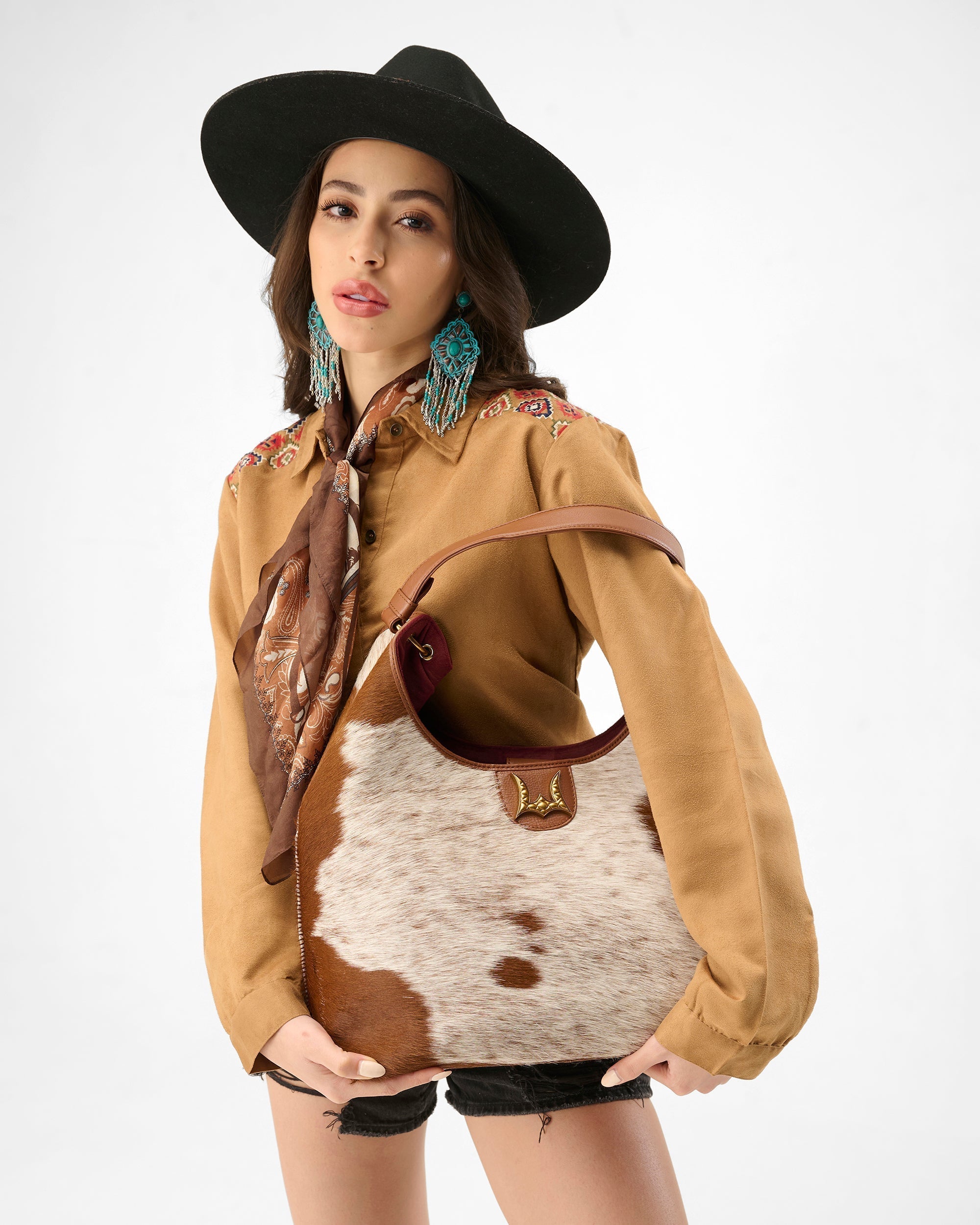 Loyal West LW LARGE PURSE - IN BROWN & WHITE COWHIDE & CALFSKIN