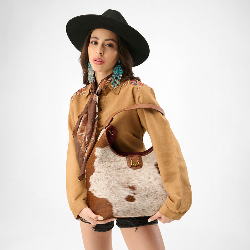 Loyal West LW LARGE PURSE - IN BROWN & WHITE COWHIDE & CALFSKIN - Myra USA