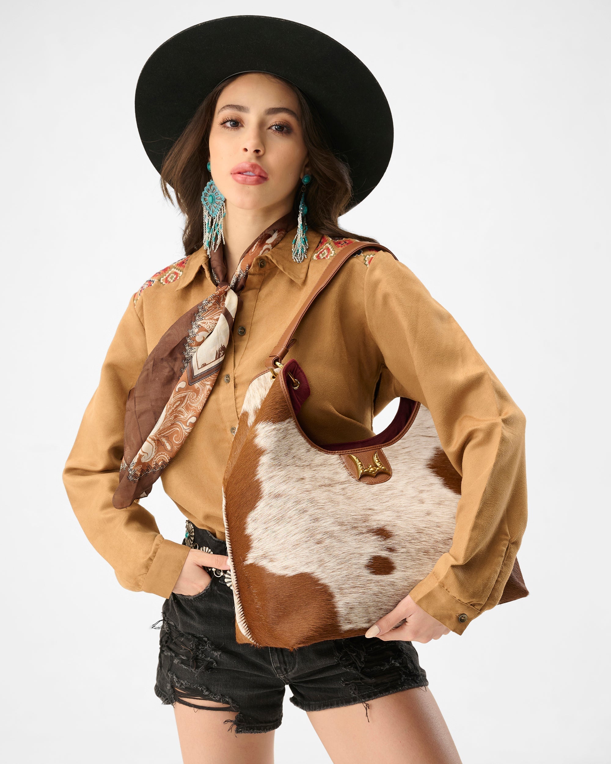 Loyal West LW LARGE PURSE - IN BROWN & WHITE COWHIDE & CALFSKIN