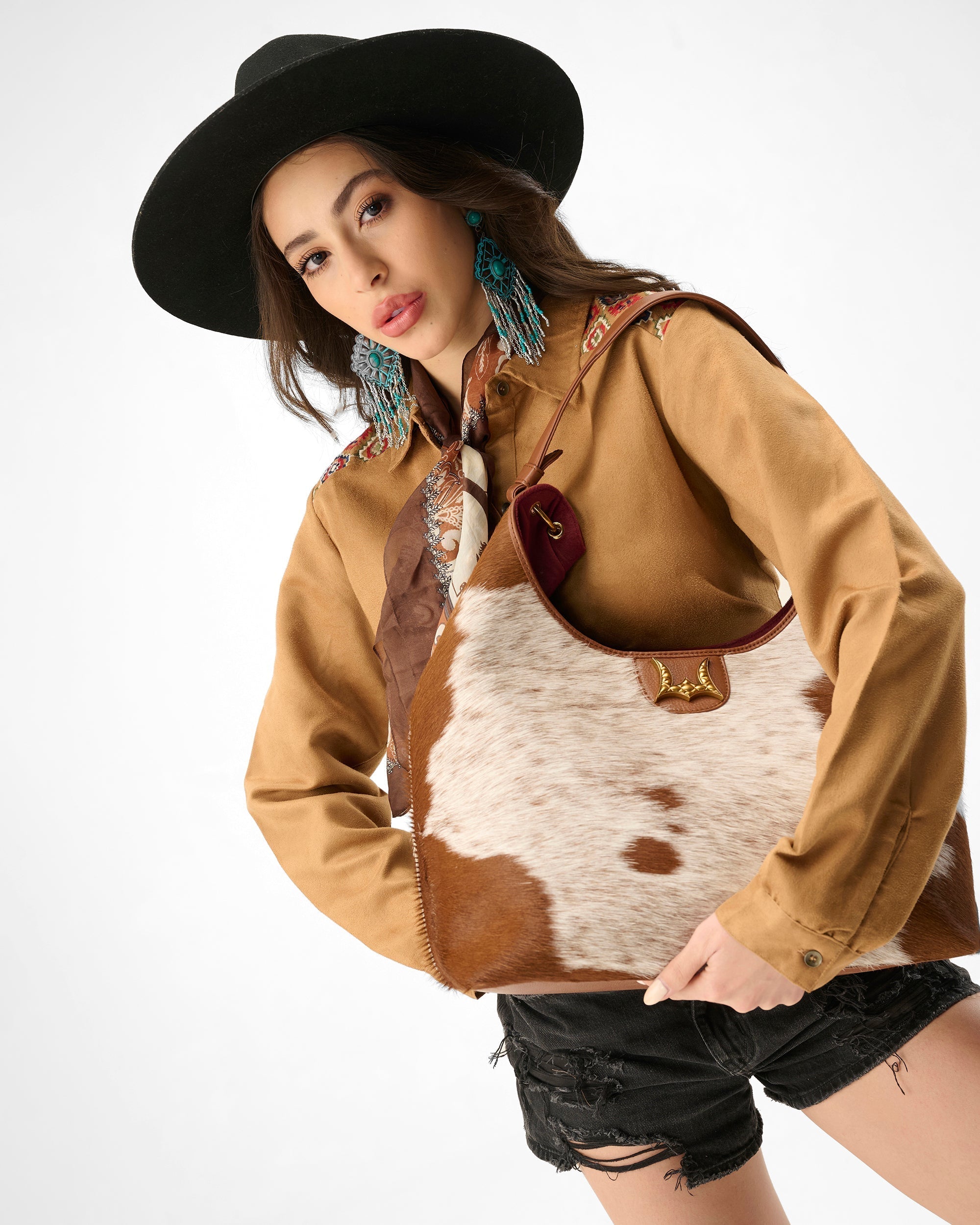 Loyal West LW LARGE PURSE - IN BROWN & WHITE COWHIDE & CALFSKIN