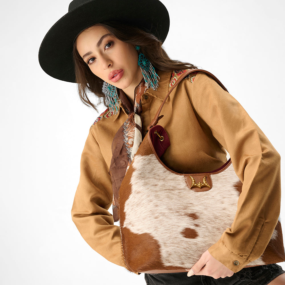 Loyal West LW LARGE PURSE - IN BROWN & WHITE COWHIDE & CALFSKIN - Myra USA