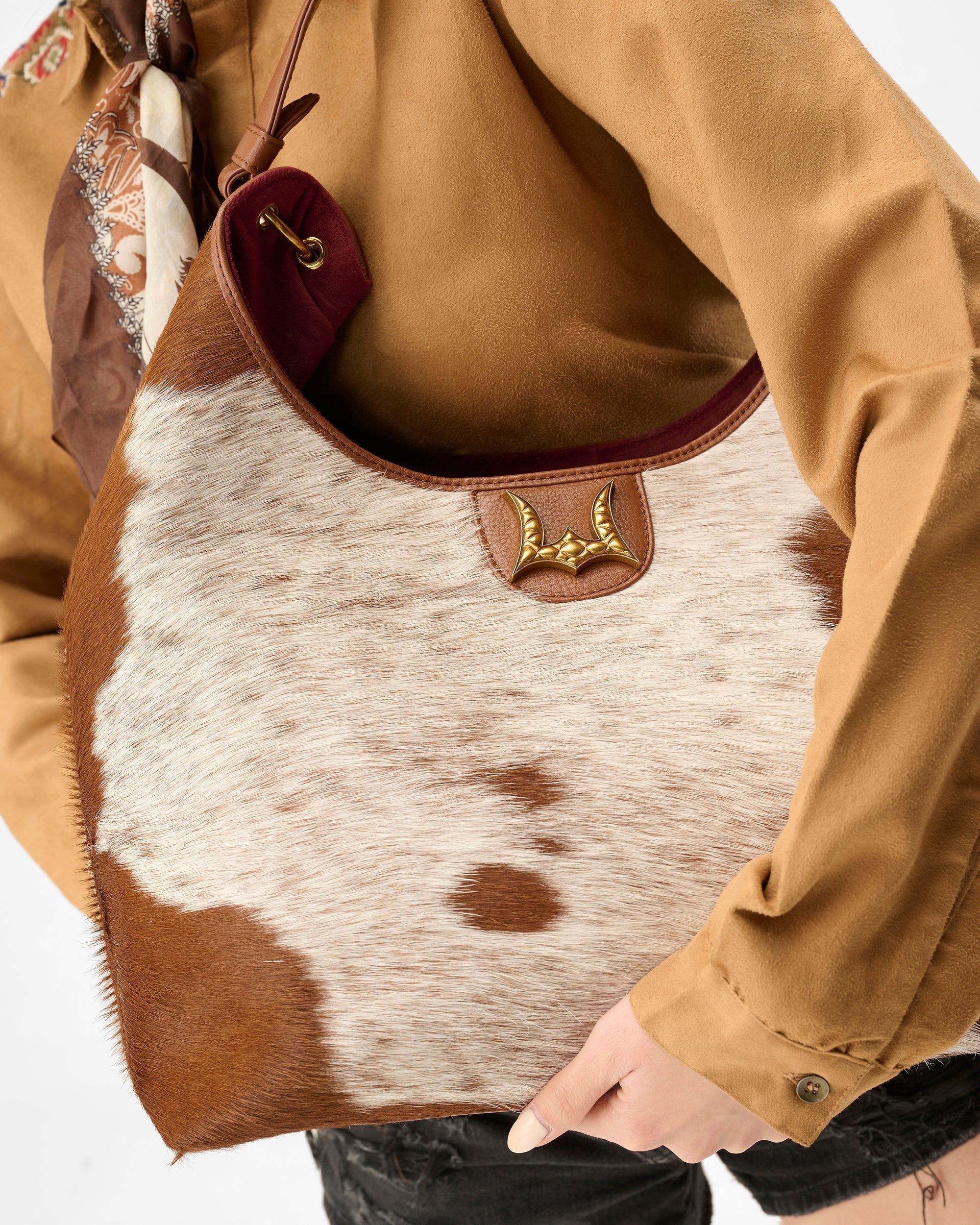 Loyal West LW LARGE PURSE - IN BROWN & WHITE COWHIDE & CALFSKIN