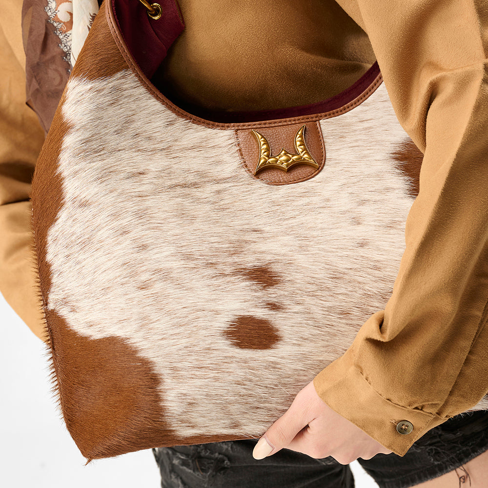 Loyal West LW LARGE PURSE - IN BROWN & WHITE COWHIDE & CALFSKIN - Myra USA