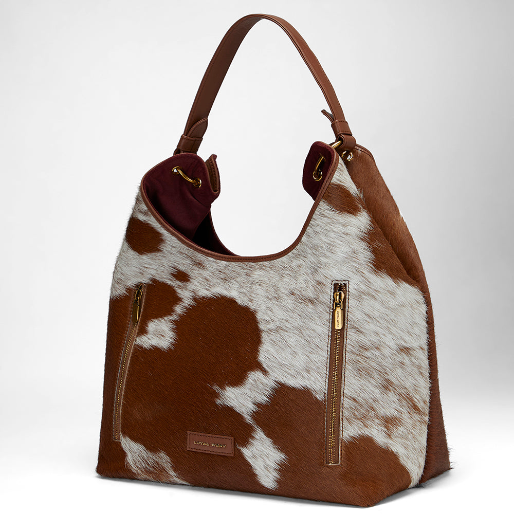 Loyal West LW LARGE PURSE - IN BROWN & WHITE COWHIDE & CALFSKIN - Myra USA