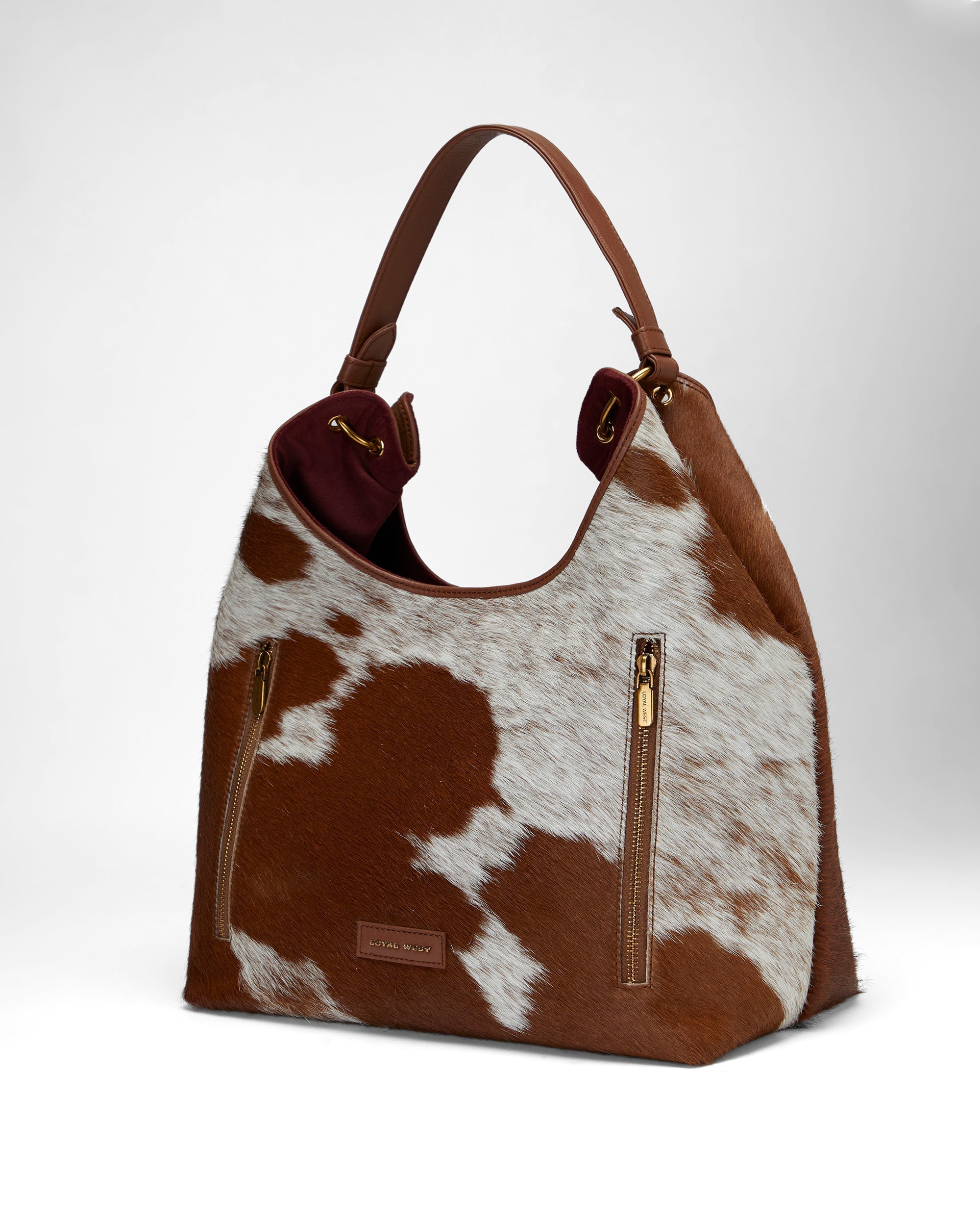 Loyal West LW LARGE PURSE - IN BROWN & WHITE COWHIDE & CALFSKIN