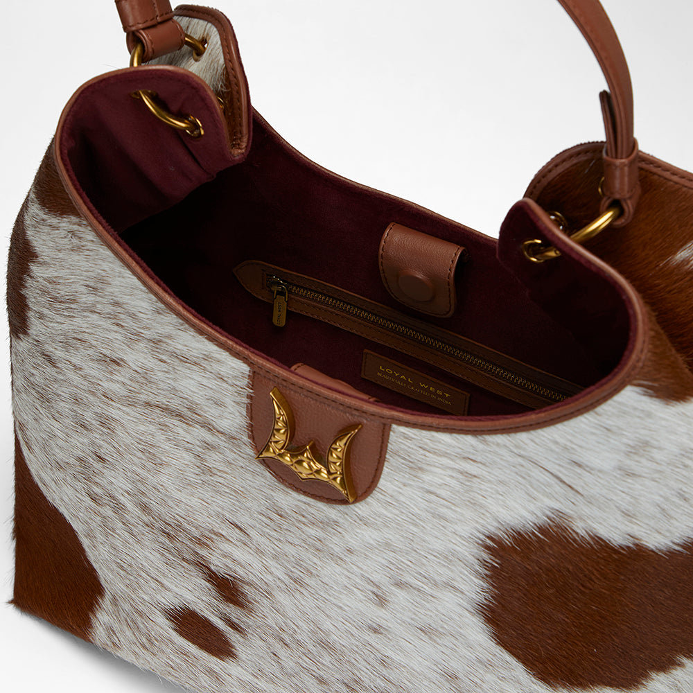 Loyal West LW LARGE PURSE - IN BROWN & WHITE COWHIDE & CALFSKIN - Myra USA