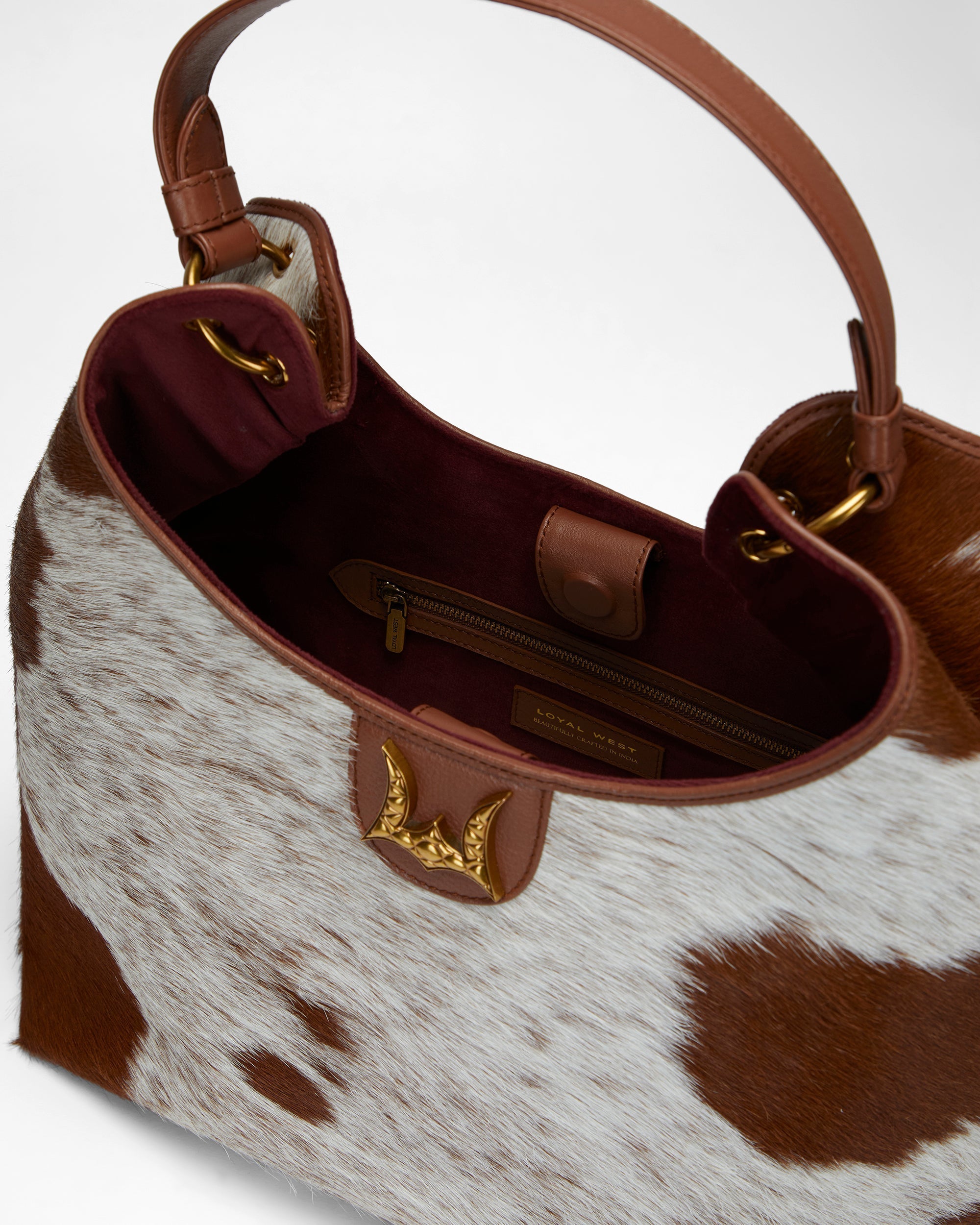 Loyal West LW LARGE PURSE - IN BROWN & WHITE COWHIDE & CALFSKIN