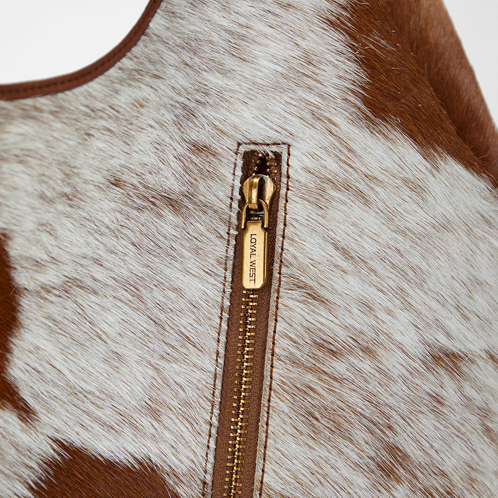 Loyal West LW LARGE PURSE - IN BROWN & WHITE COWHIDE & CALFSKIN - Myra USA