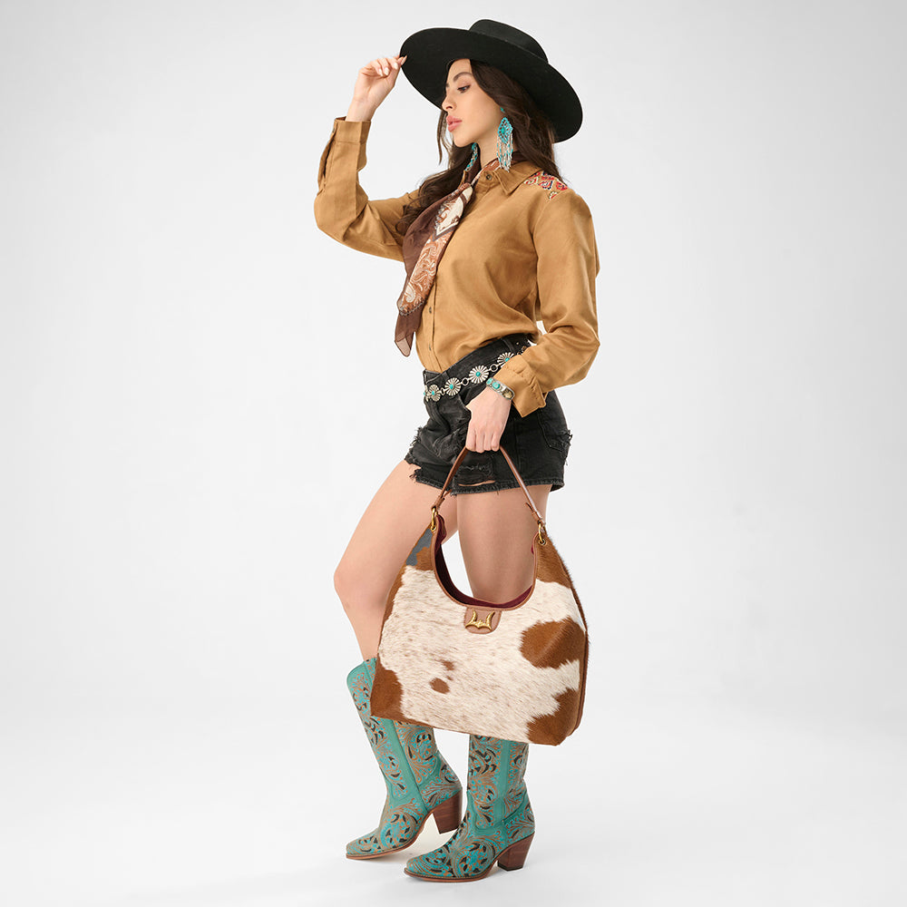 Loyal West LW LARGE PURSE - IN BROWN & WHITE COWHIDE & CALFSKIN - Myra USA