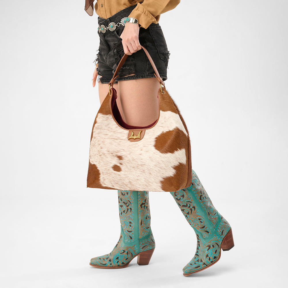 Loyal West LW LARGE PURSE - IN BROWN & WHITE COWHIDE & CALFSKIN - Myra USA