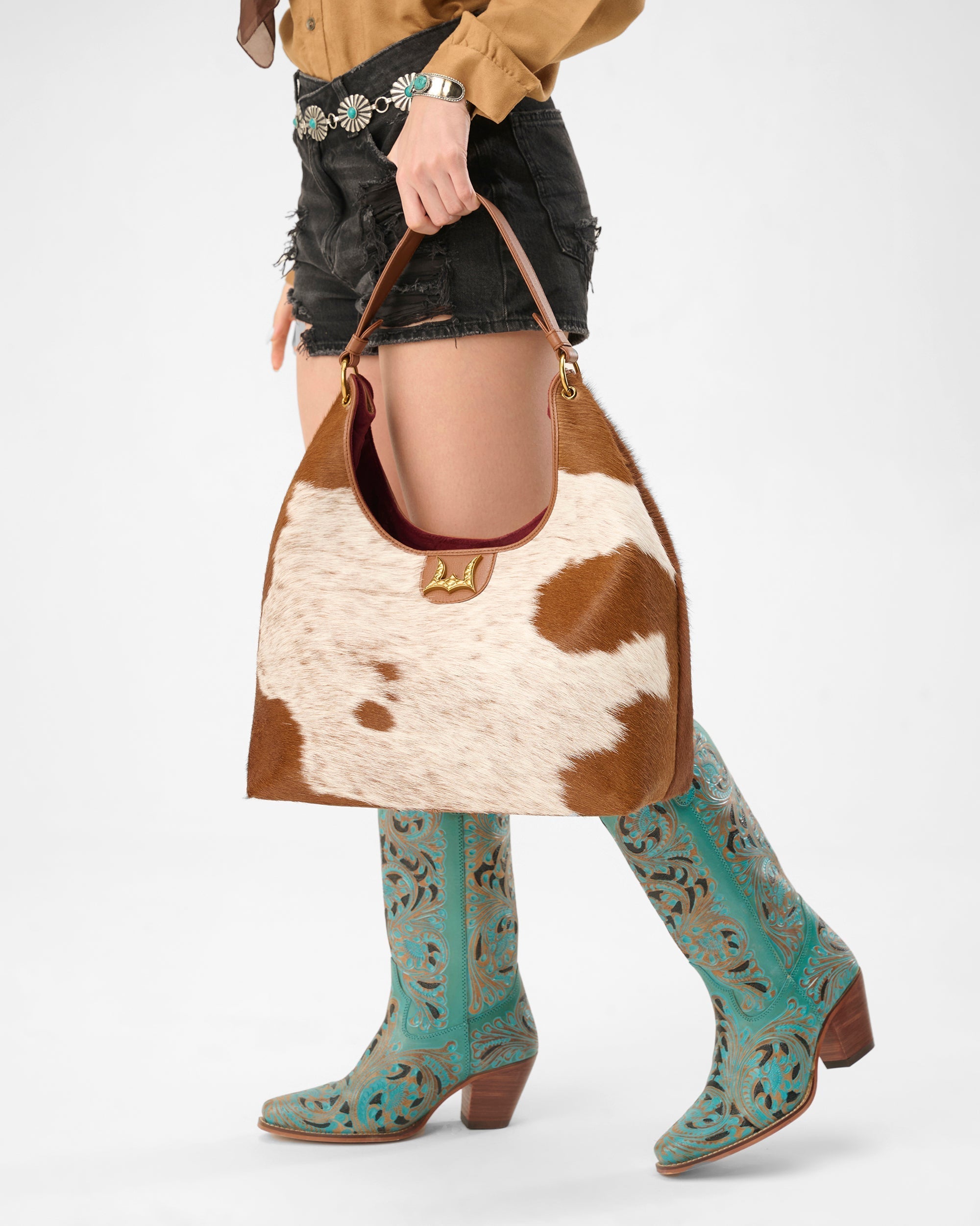 Loyal West LW LARGE PURSE - IN BROWN & WHITE COWHIDE & CALFSKIN