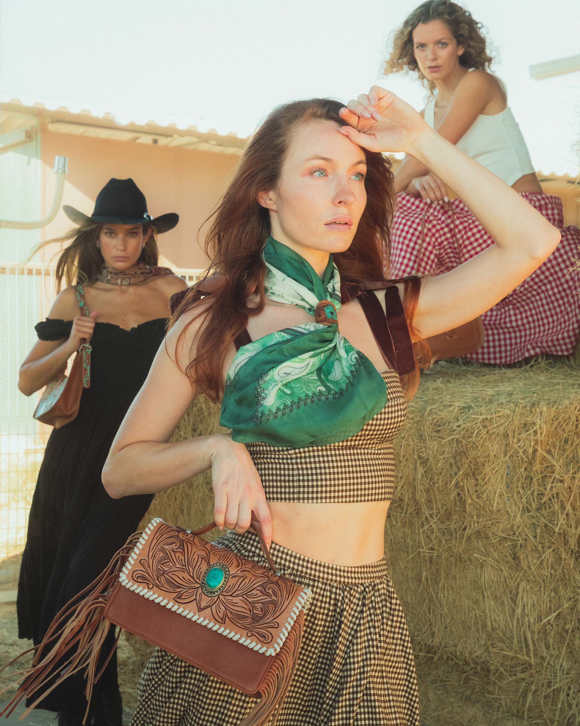 Loyal West Daylight'S Ballet Silk Scarves With Handtooled Leather Slider - Western Sky - Myra USA
