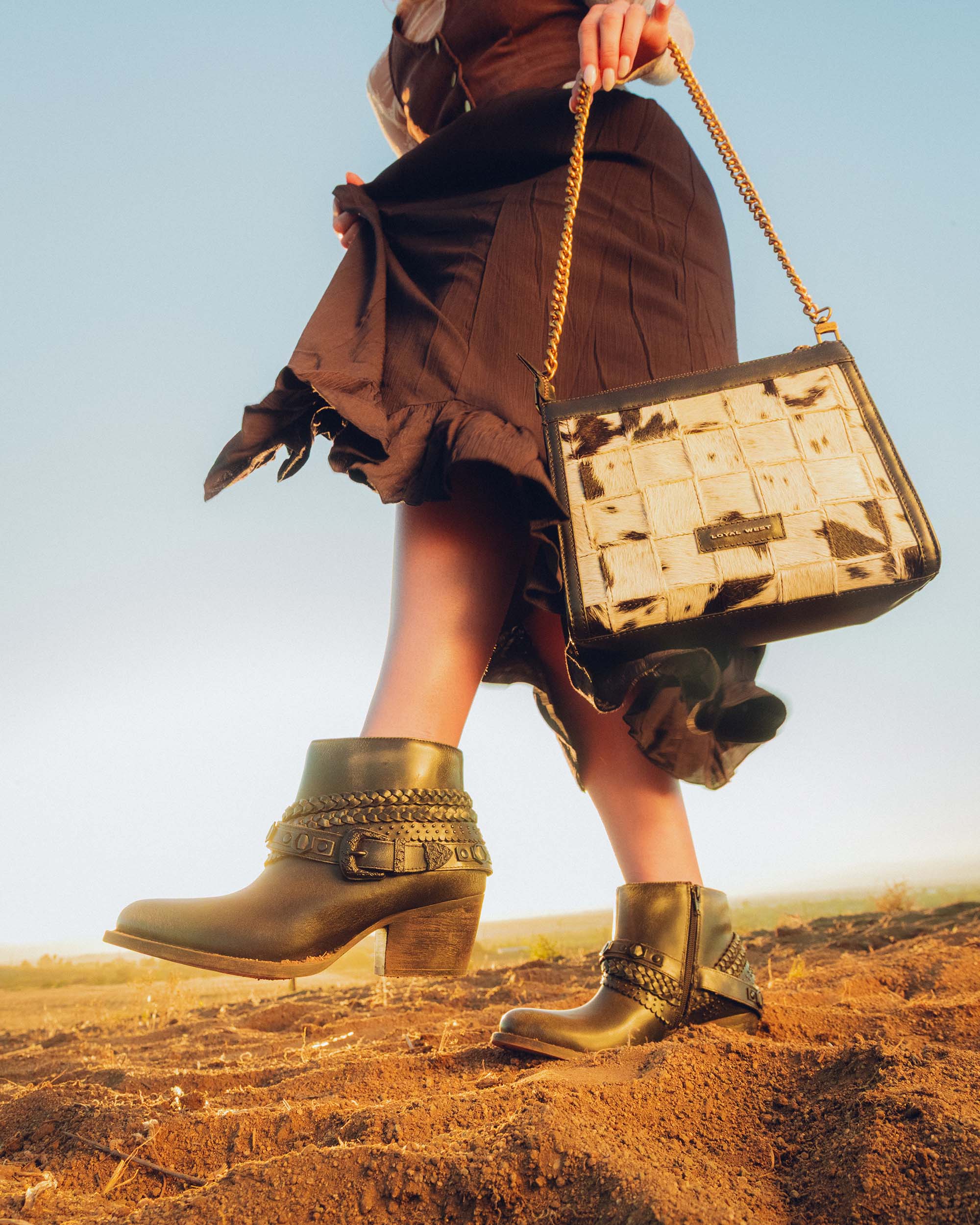 Loyal West Marlene Ankle Booties In Calfskin - Raven - Myra USA