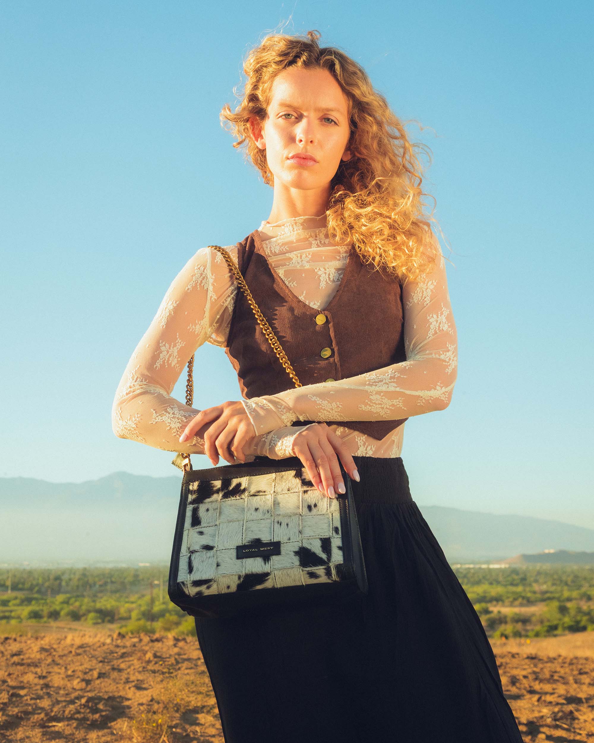 Loyal West SCRAPPY MEDIUM CHAIN BAG IN COWHIDE AND BLACK CALFSKIN - Myra USA