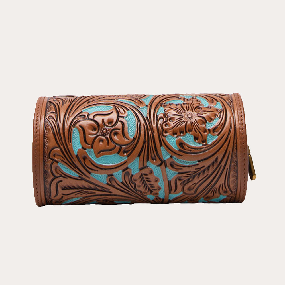 Loyal West Canyon Jewellery Case Handtooled Leather - Whiskey & Water - Myra USA