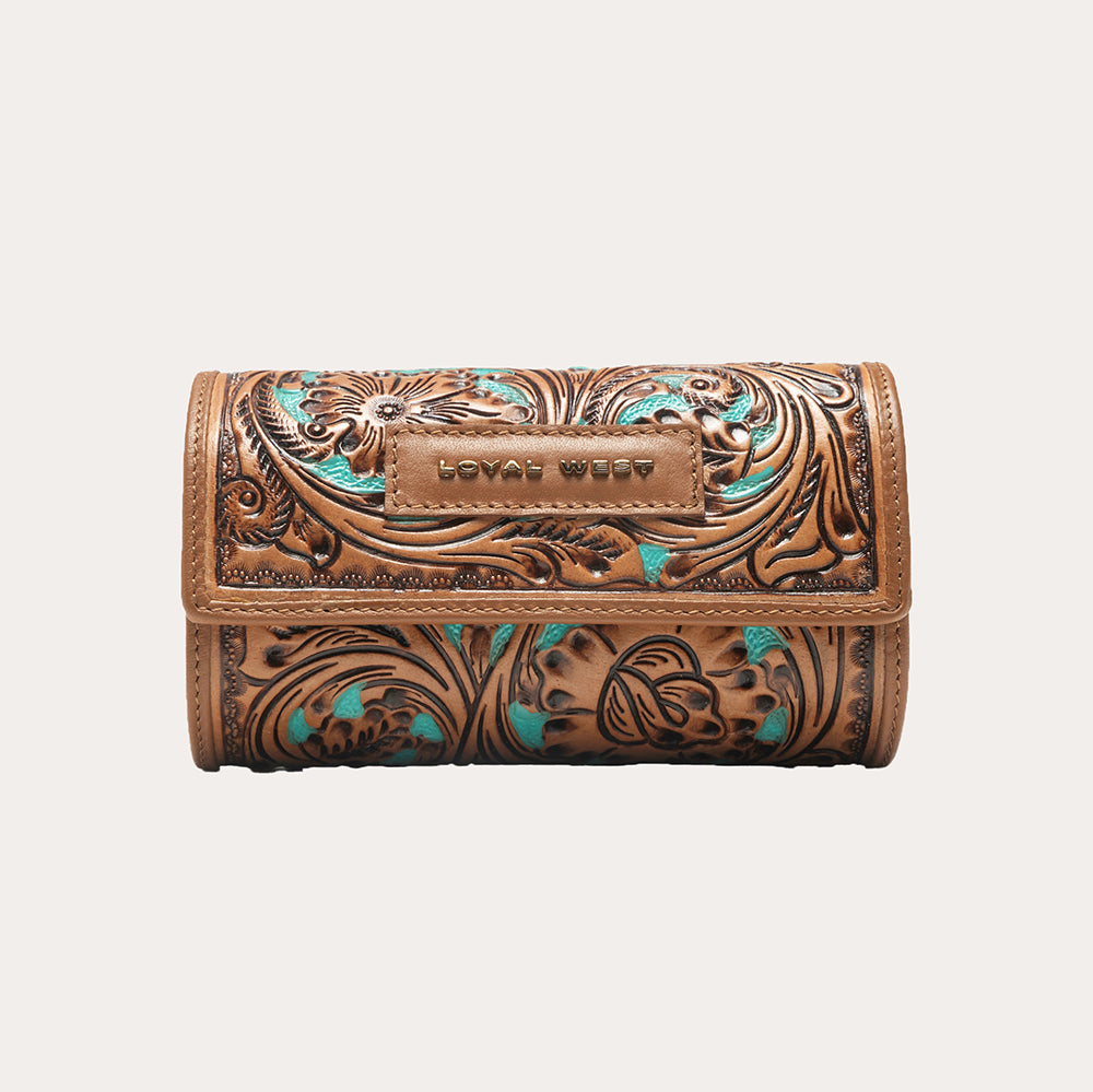 Loyal West Canyon Jewellery Case Handtooled Leather - Whiskey & Water - Myra USA