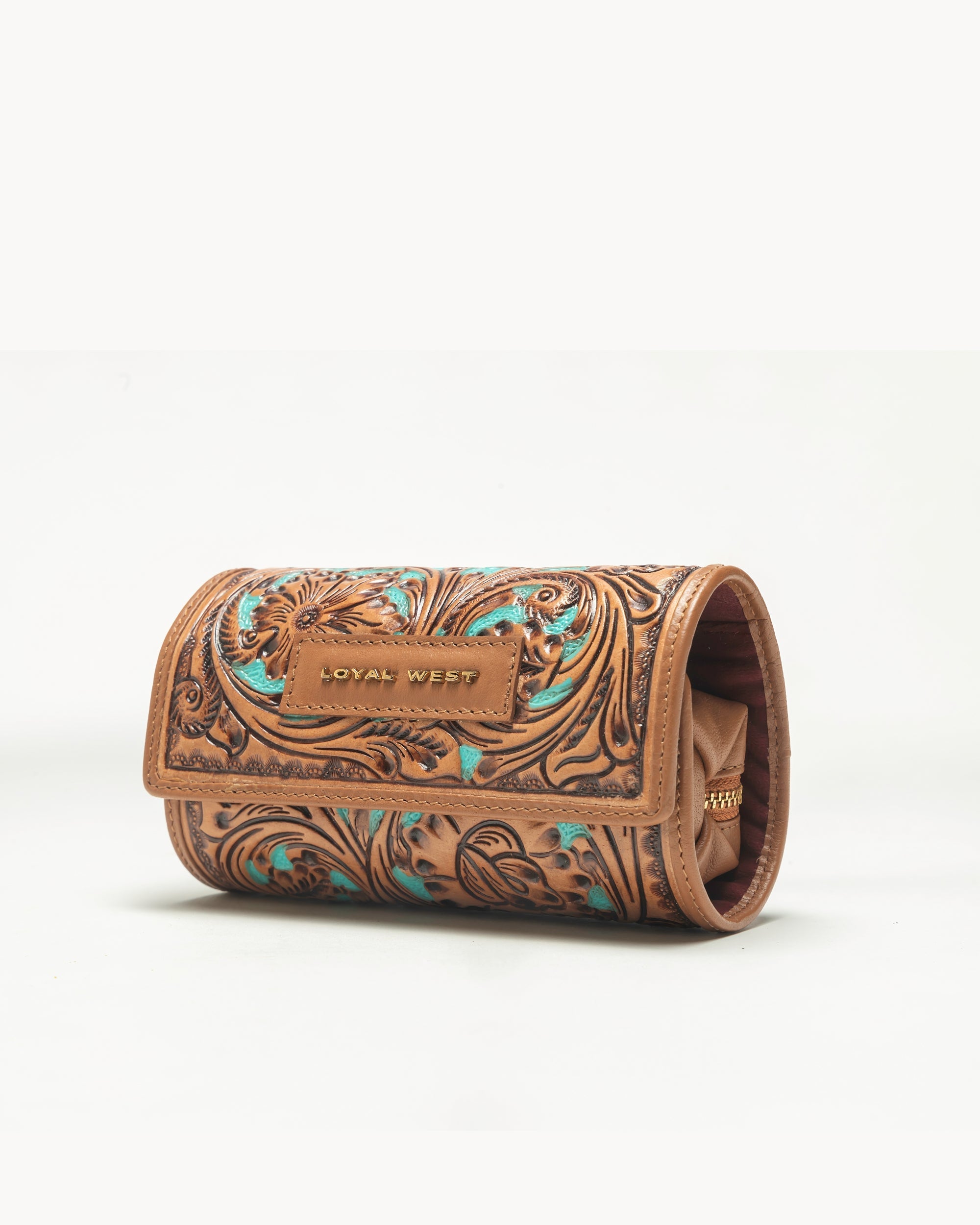 Loyal West Canyon Jewellery Case Handtooled Leather - Whiskey & Water - Myra USA