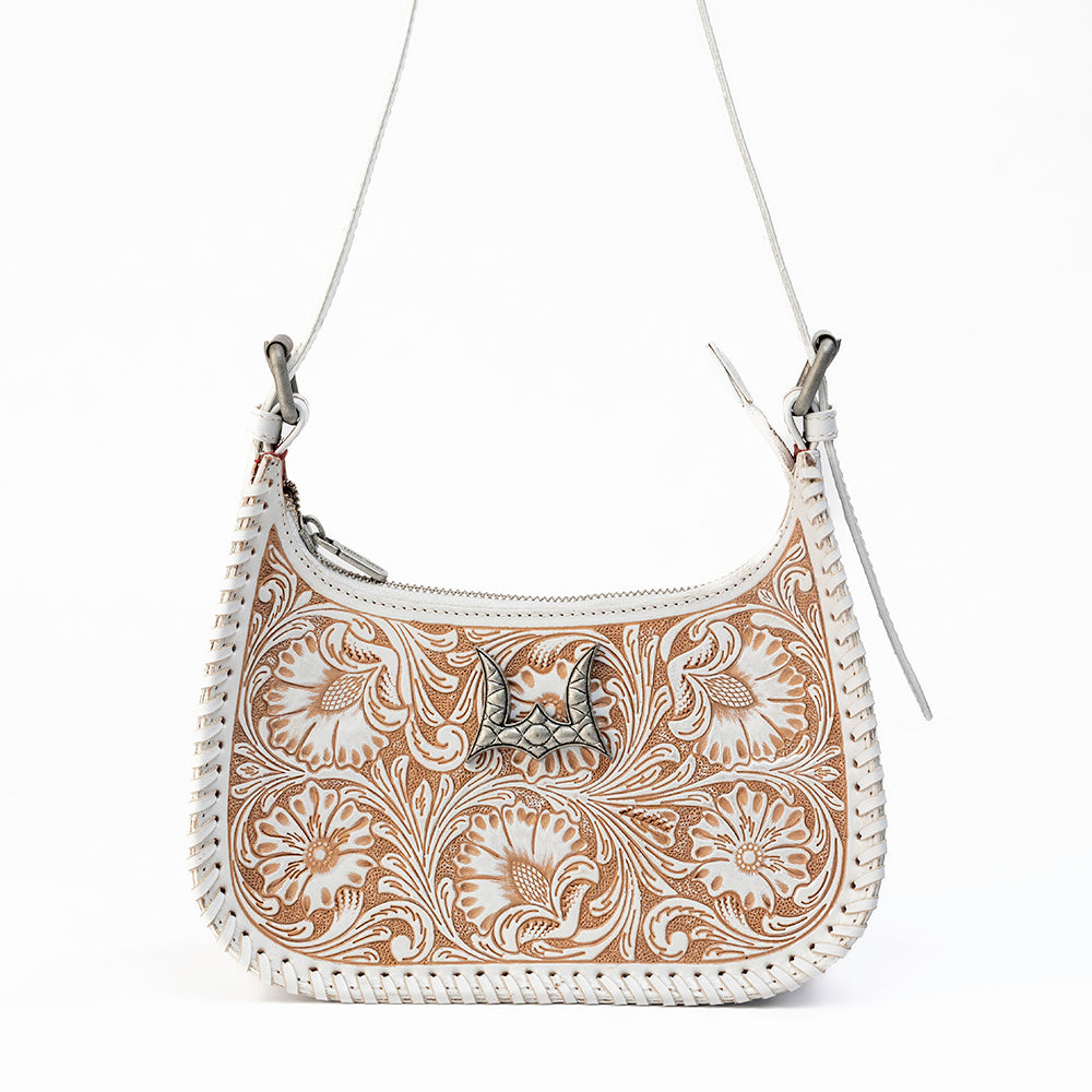 Loyal West DANNIA MEDIUM PURSE - IVORY DUST HANDTOOLED LEATHER AND CALFSKIN - Myra USA