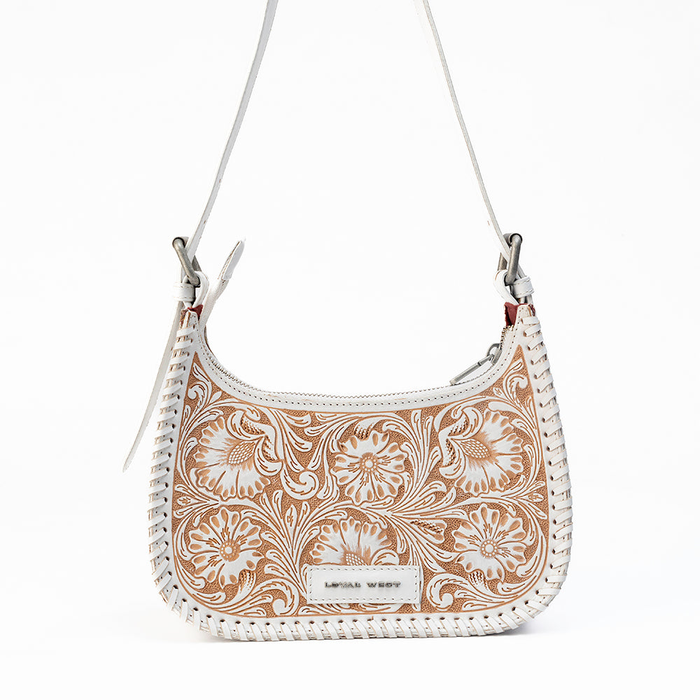 Loyal West DANNIA MEDIUM PURSE - IVORY DUST HANDTOOLED LEATHER AND CALFSKIN - Myra USA